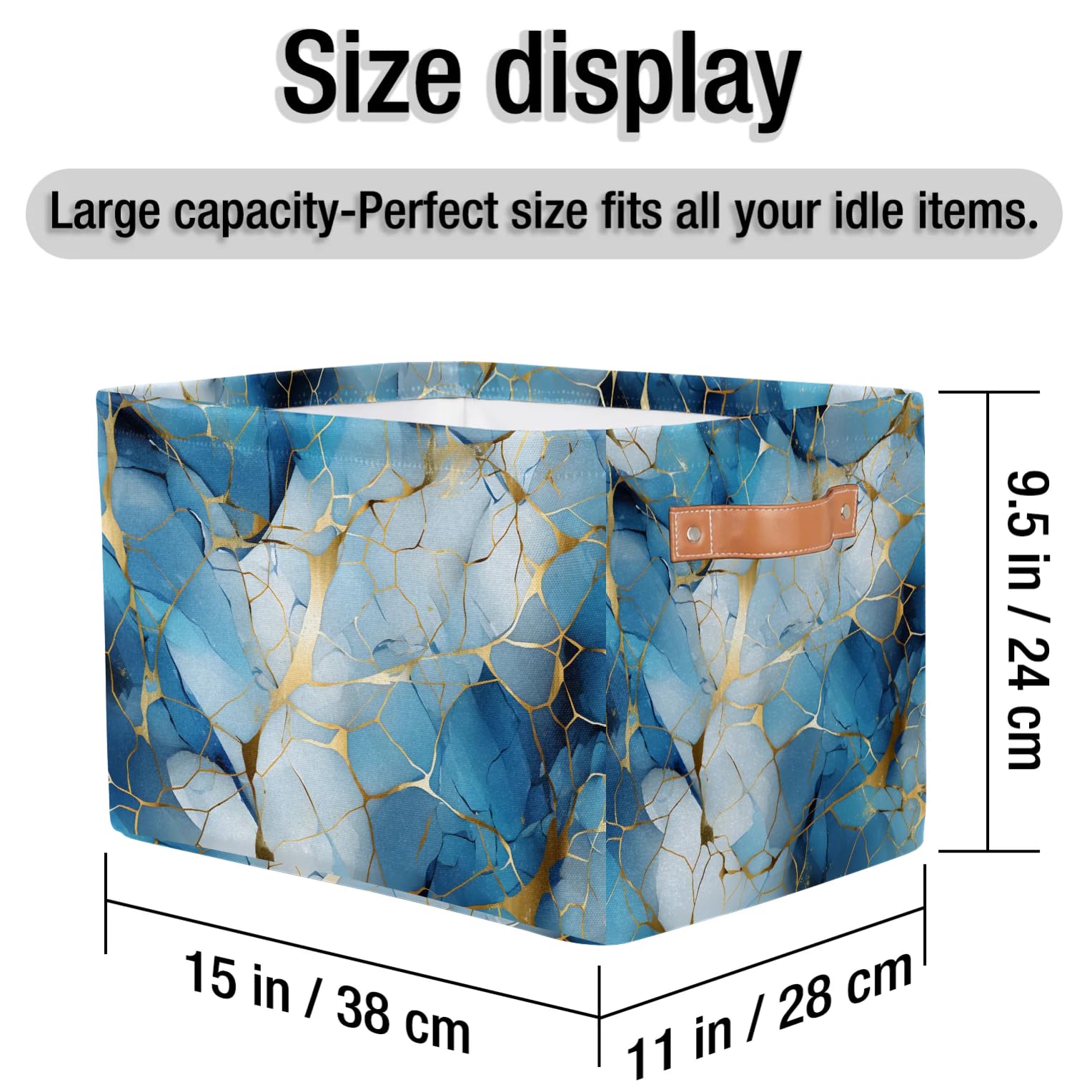 Marbled Storage Basket with Handles - 2 Pack Multi-Purpose Organizer for Closet, Toys & Home Decor | Blue Crushed Flower Design | Perfect for Bedroom, Bathroom & Kids Room Storage