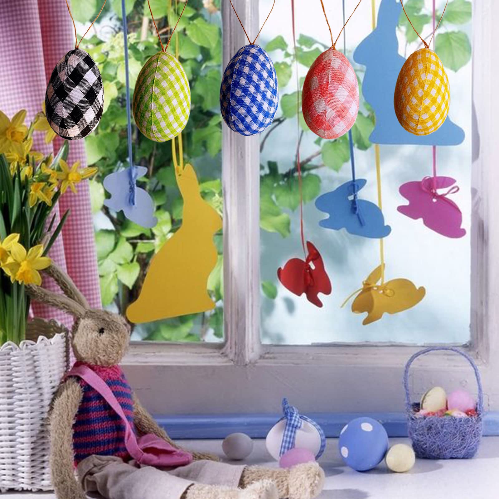 10 Pcs Easter Egg Hanging Ornaments - Pink & White Buffalo Plaid Foam Decorations for DIY Crafts, Easter Tree Party, Home & School Decor | Perfect for Spring Celebrations, Classroom Activities & Holiday Festivities