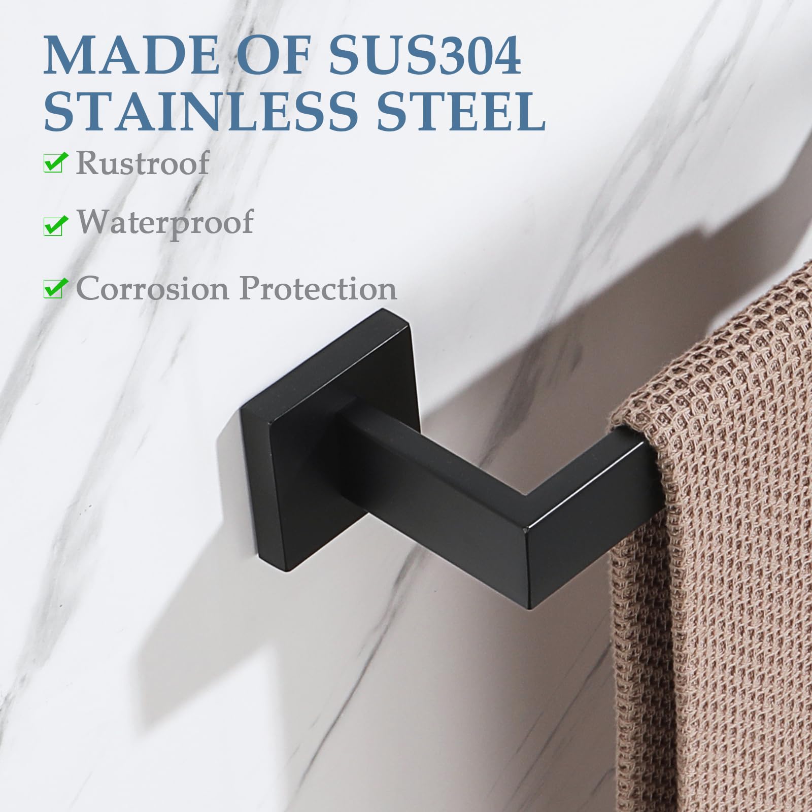12 Inch Stainless Steel Towel Bar - Matte Black Bathroom Towel Holder for Hand & Face Towels - Wall Mounted SUS304 Towel Rack for Bathroom, Lavatory & Spa - Durable & Rustproof Shower Accessory