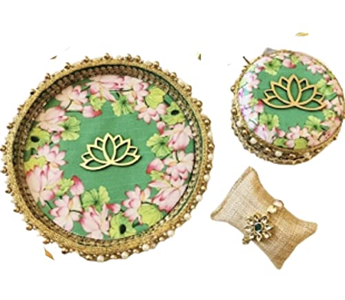 Handcrafted Lotus Thali Set with Rakhi & Matching Sweet Box - 8