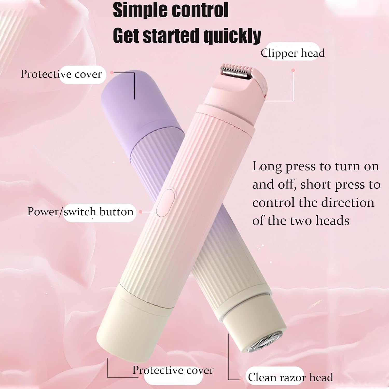 Allalonga 7-in-1 Electric Shaver for Women - 2-in-1 Wet & Dry Hair Removal with 3 Attachments - Painless Bikini & Body Shaver (Purple) - Perfect for Travel, Gym & Sensitive Skin Care