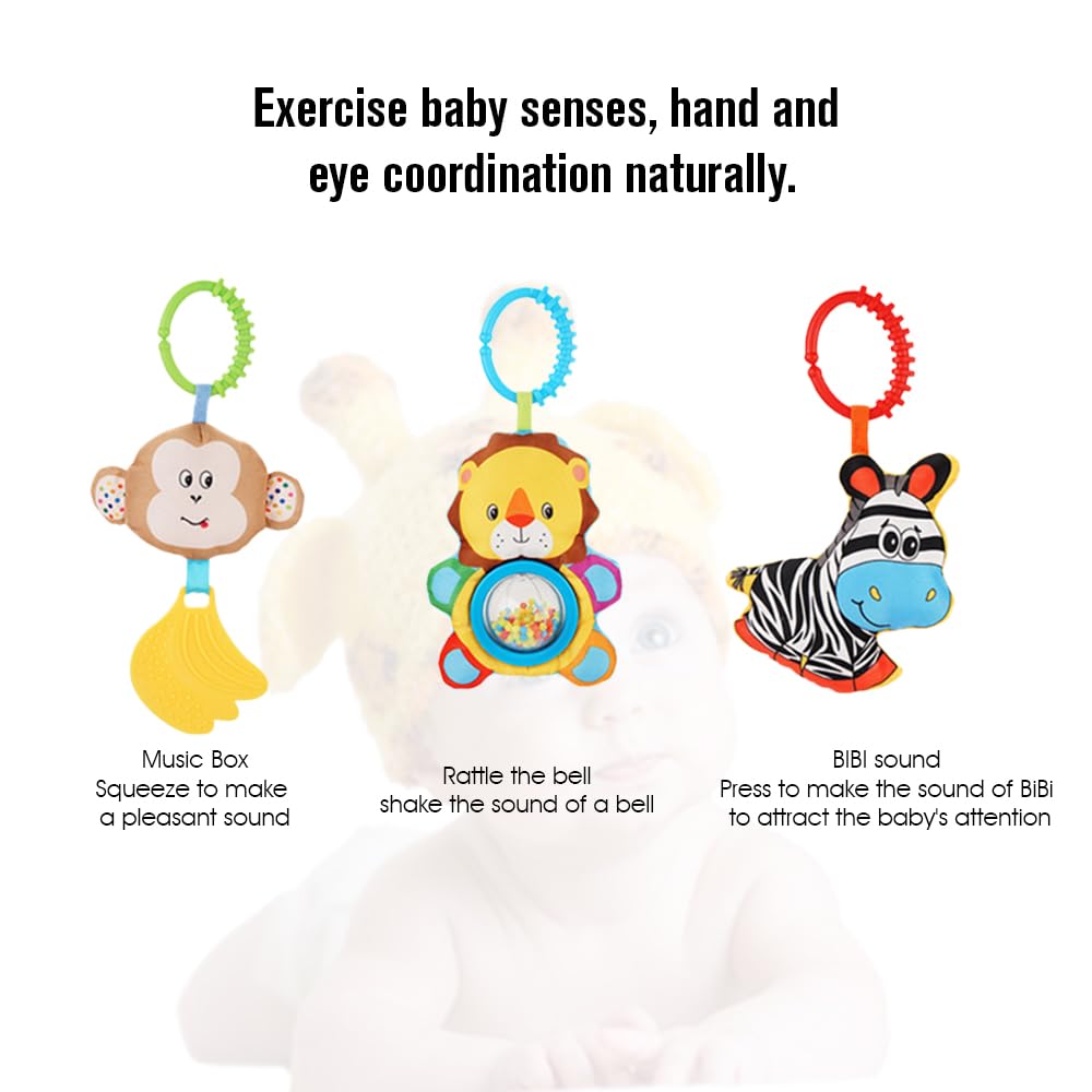 **Adjustable Baby Travel Play Arch - Detachable Musical Activity Toys for Bassinet, Crib, Stroller & Car Seat (11.6-20.2 Inch) with Rattles, Squeaker & Teether - Perfect for On-the-Go Playtime & Sensory Development**