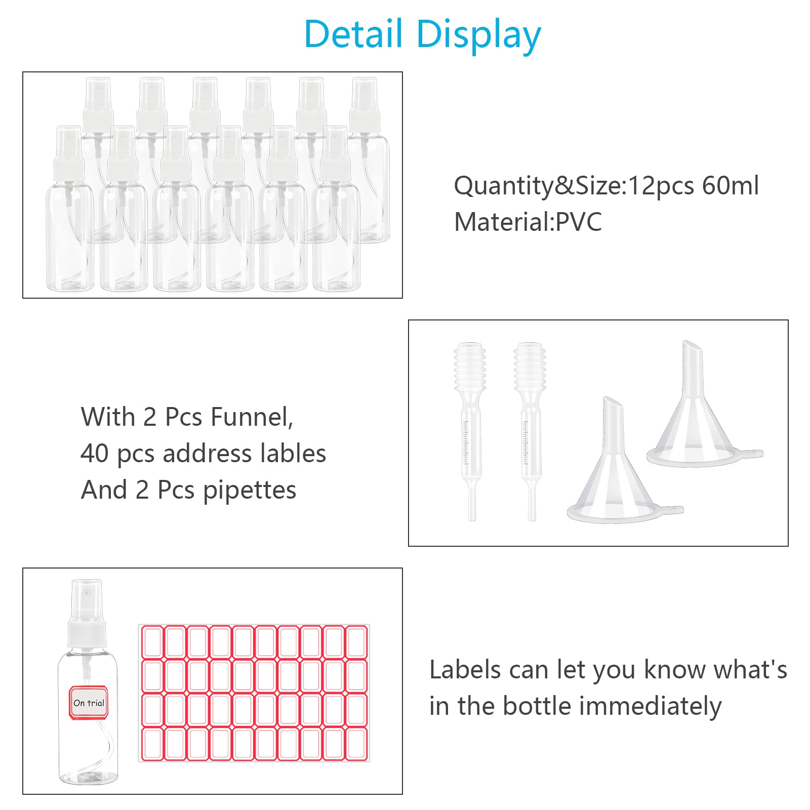 AirSMall 17-Piece Empty Spray Bottle Kit - 60ml Small Portable Plastic Atomizer with Pump Bottle & Funnel Dropper - Perfect for Travel, Cleaning, Beauty Products & DIY Solutions