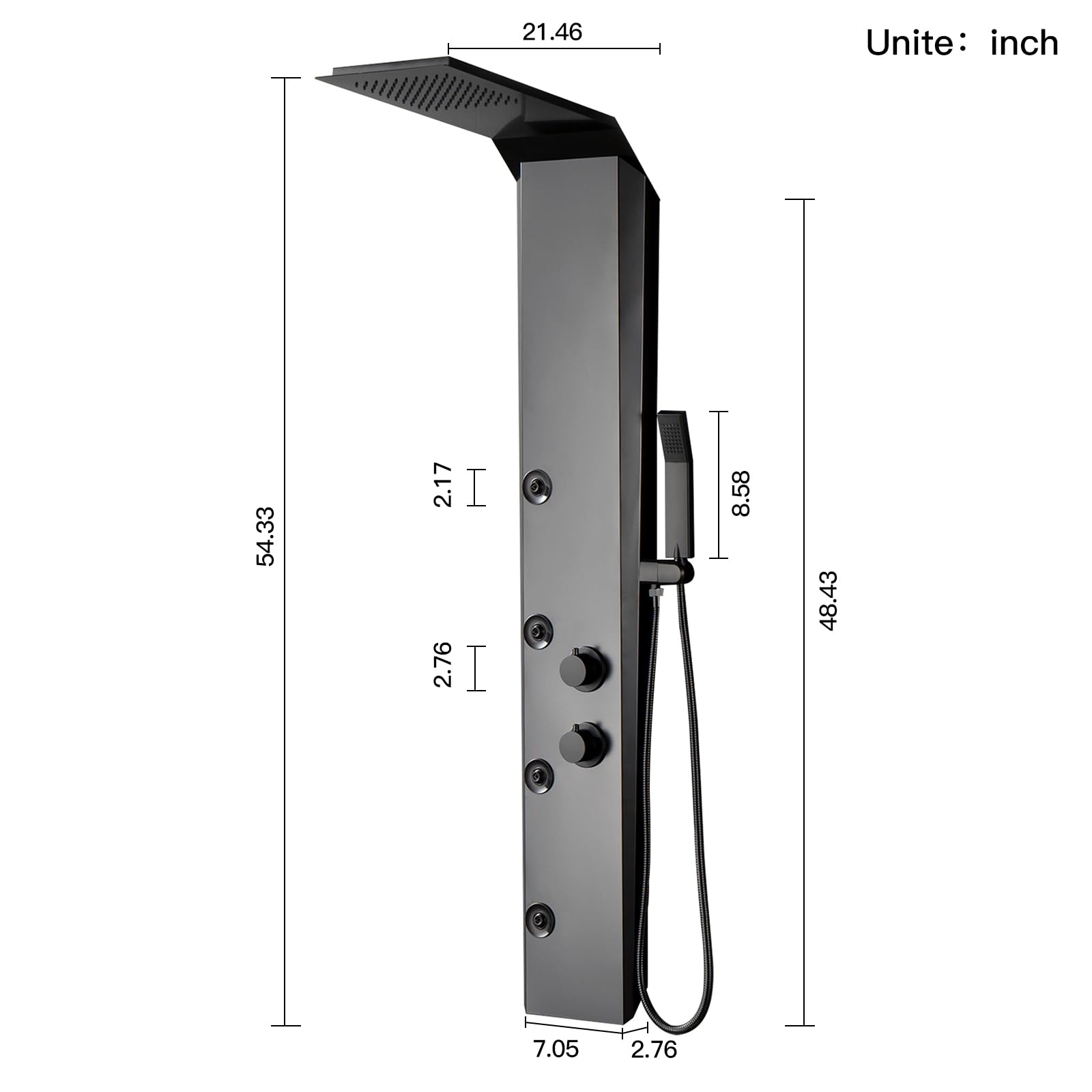 BWE Stainless Steel Shower Panel Tower System - 3-in-1 Multi-Function Shower Panel with Rainfall Shower Head, Body Jets & Handheld Spray - Wall Mount Matte Black Shower Column for Spa-Like Bathroom Experience