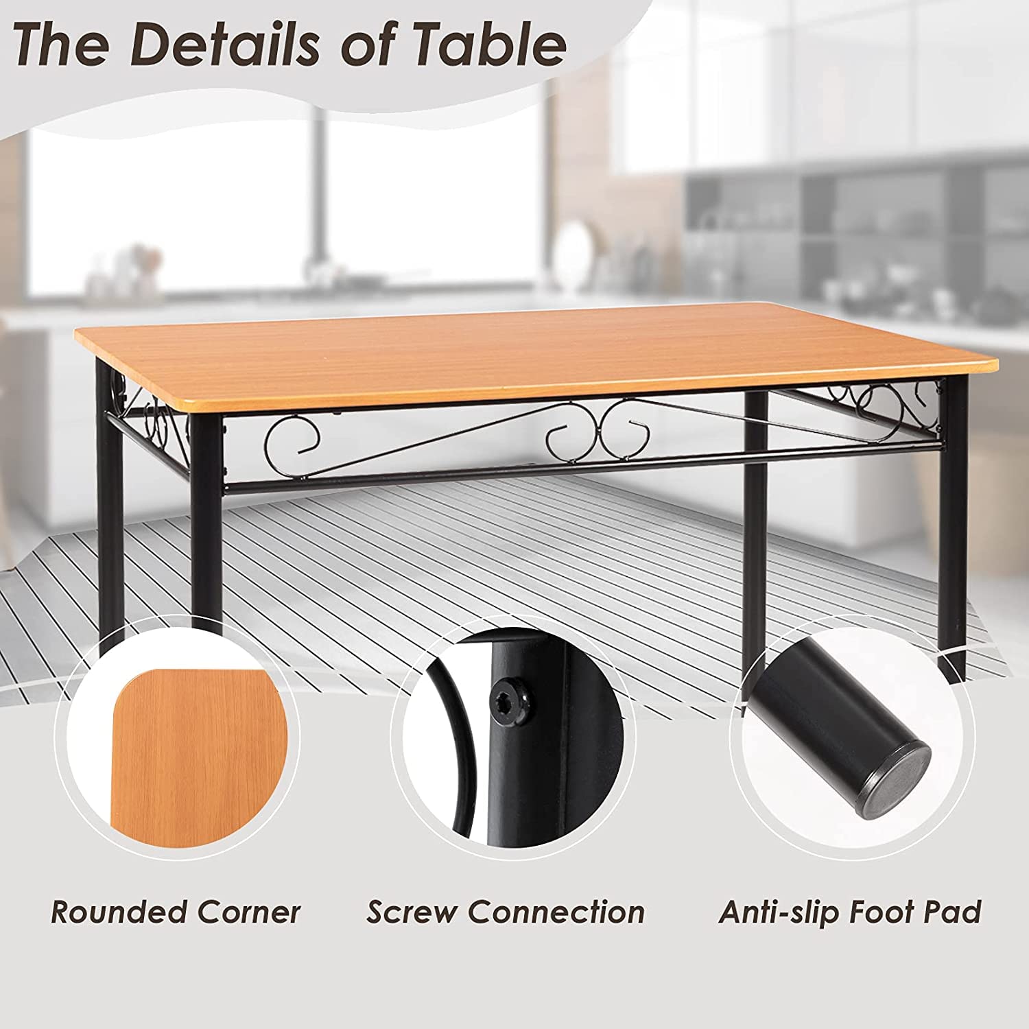 **BANGTANE 5-Piece Dining Table Set with 4 Chairs - Metal Frame, Wooden Table Top & Padded Seats - Perfect for Home, Restaurant, Café & Outdoor Dining**