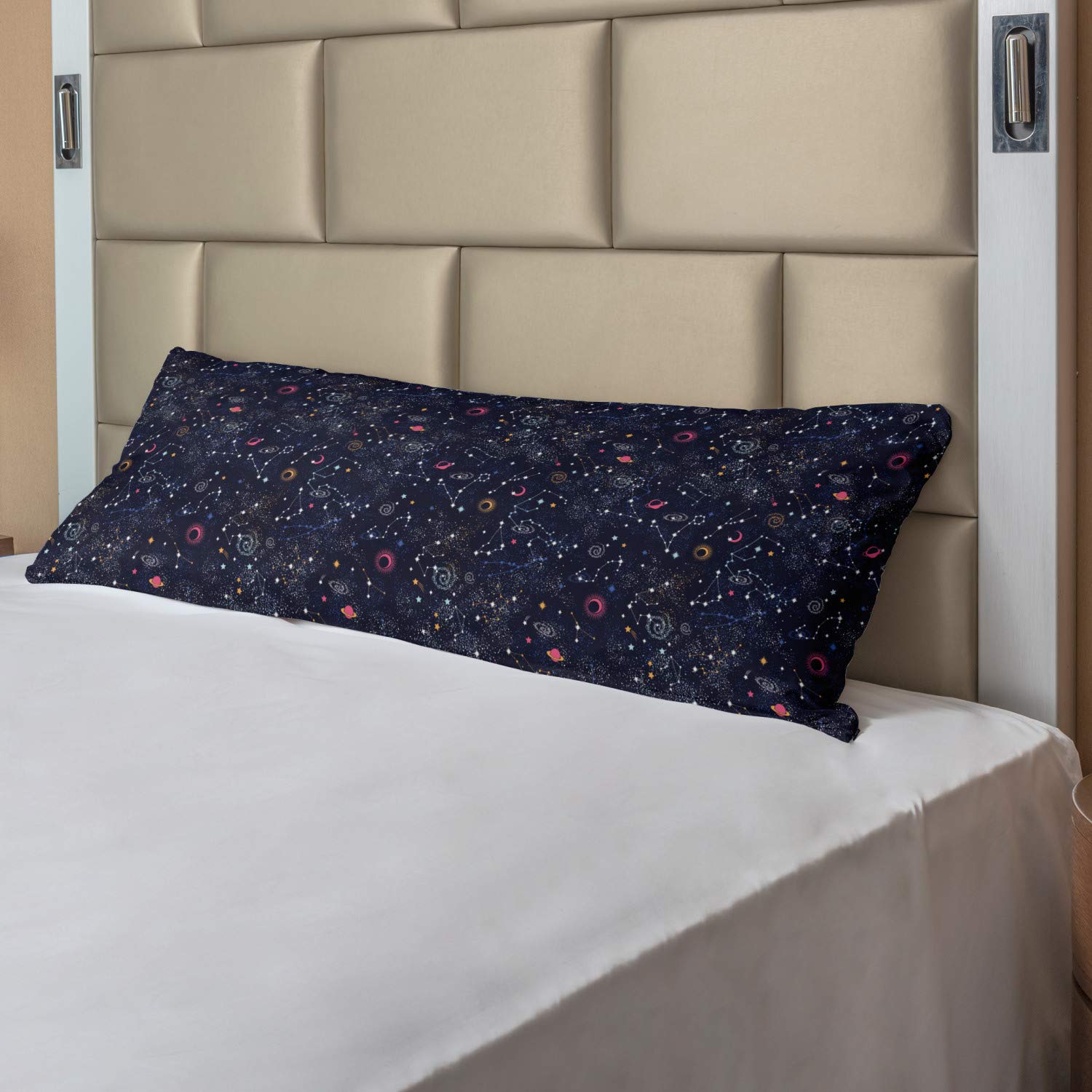 Lunarable Constellation Body Pillow Cover with Zipper - Star Clusters, Galaxies & Planets Astrology Themed Abstract Design - Decorative Long Pillowcase 21x54 Inches - Space Blue - Perfect for Astronomy Lovers, Home Decor & Cozy Bedroom Styling