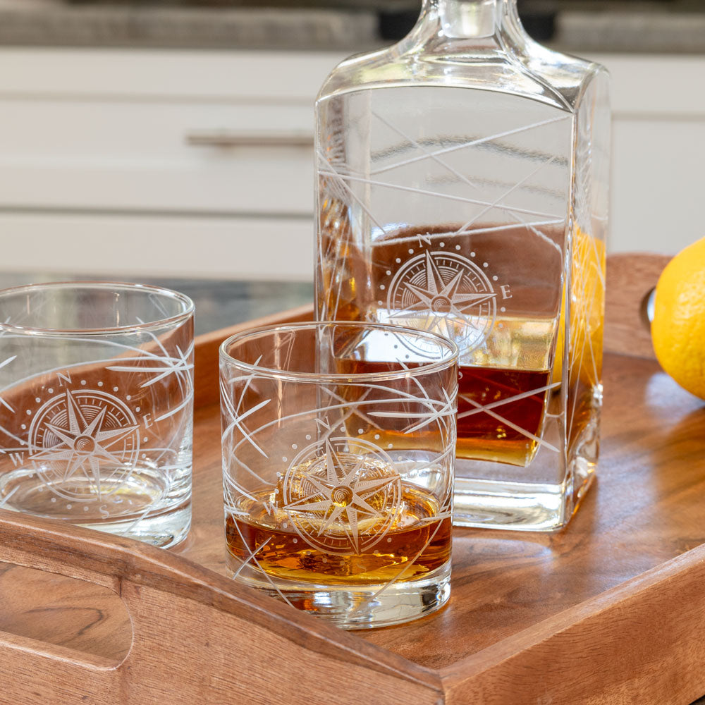 Premium Whiskey Decanter Set with 2 Rocks Glasses - 3-Piece Gift Box for Bourbon, Scotch & Liquor | Elegant Home Bar Accessories for Entertaining & Gifting