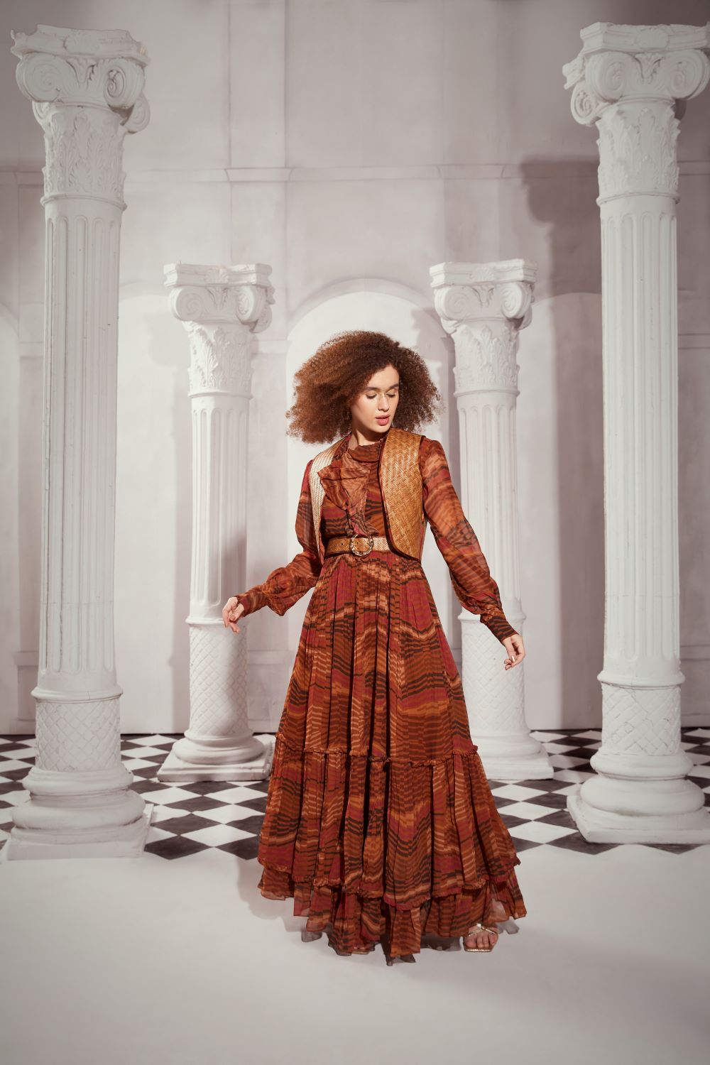 Tangerine Byzantine Print Maxi Dress - Elegant Boho Long Flowy Dress for Women, Perfect for Summer Beach, Vacations & Boho Chic Outfits
