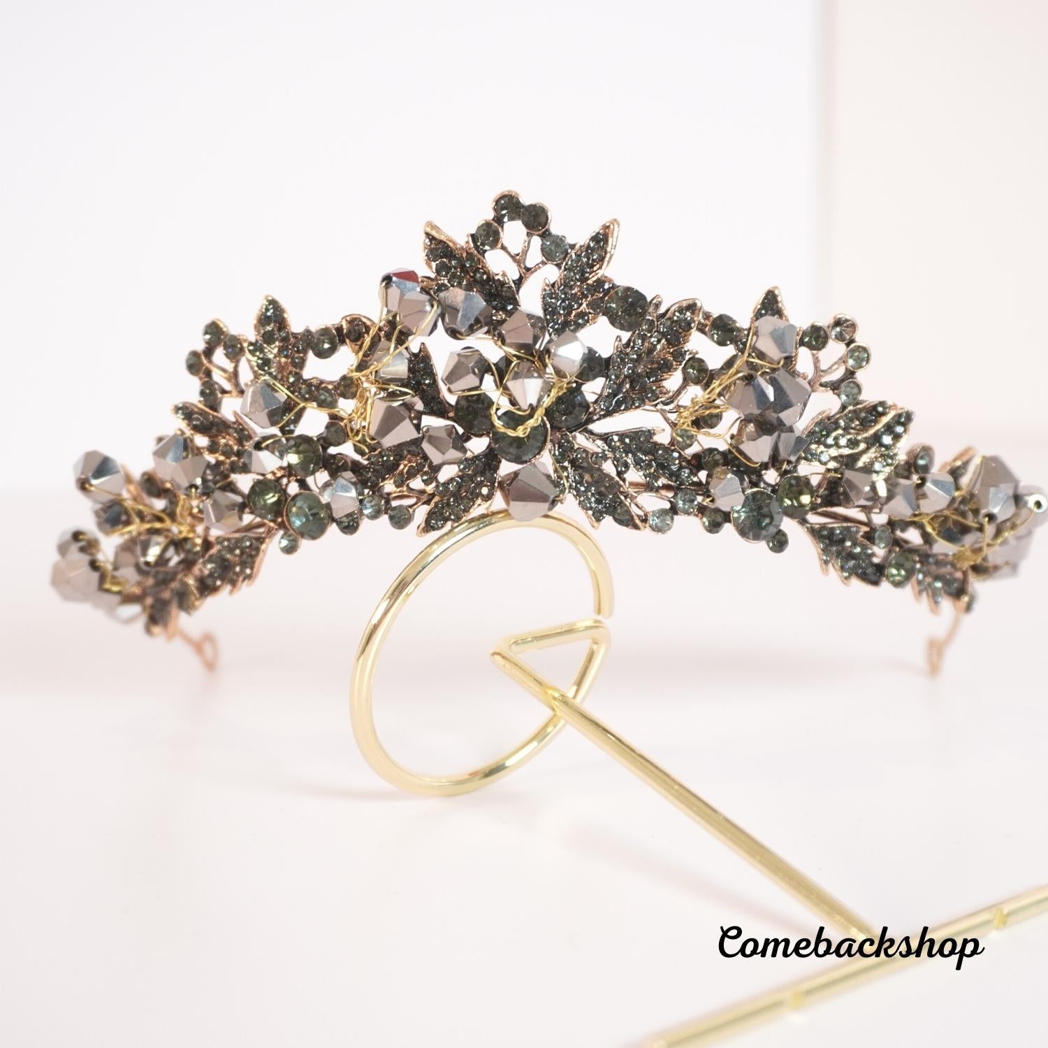 Elegant Black Crystal Beads Bridal Tiara Crown with Rhinestone Diadem & Veil - Perfect for Weddings, Pageants, and Special Occasions
