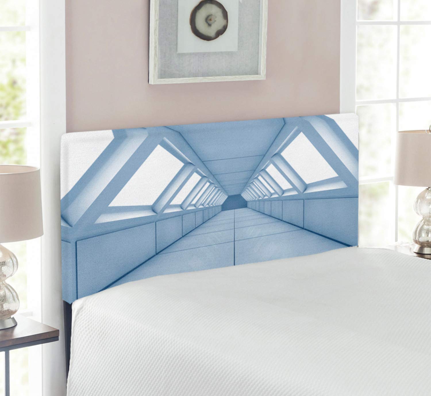 Futuristic Spaceship Corridor Headboard - Modern Upholstered Metal Bed Headboard with Memory Foam, Twin Size White - Perfect for Sci-Fi Themed Bedrooms & Contemporary Home Decor