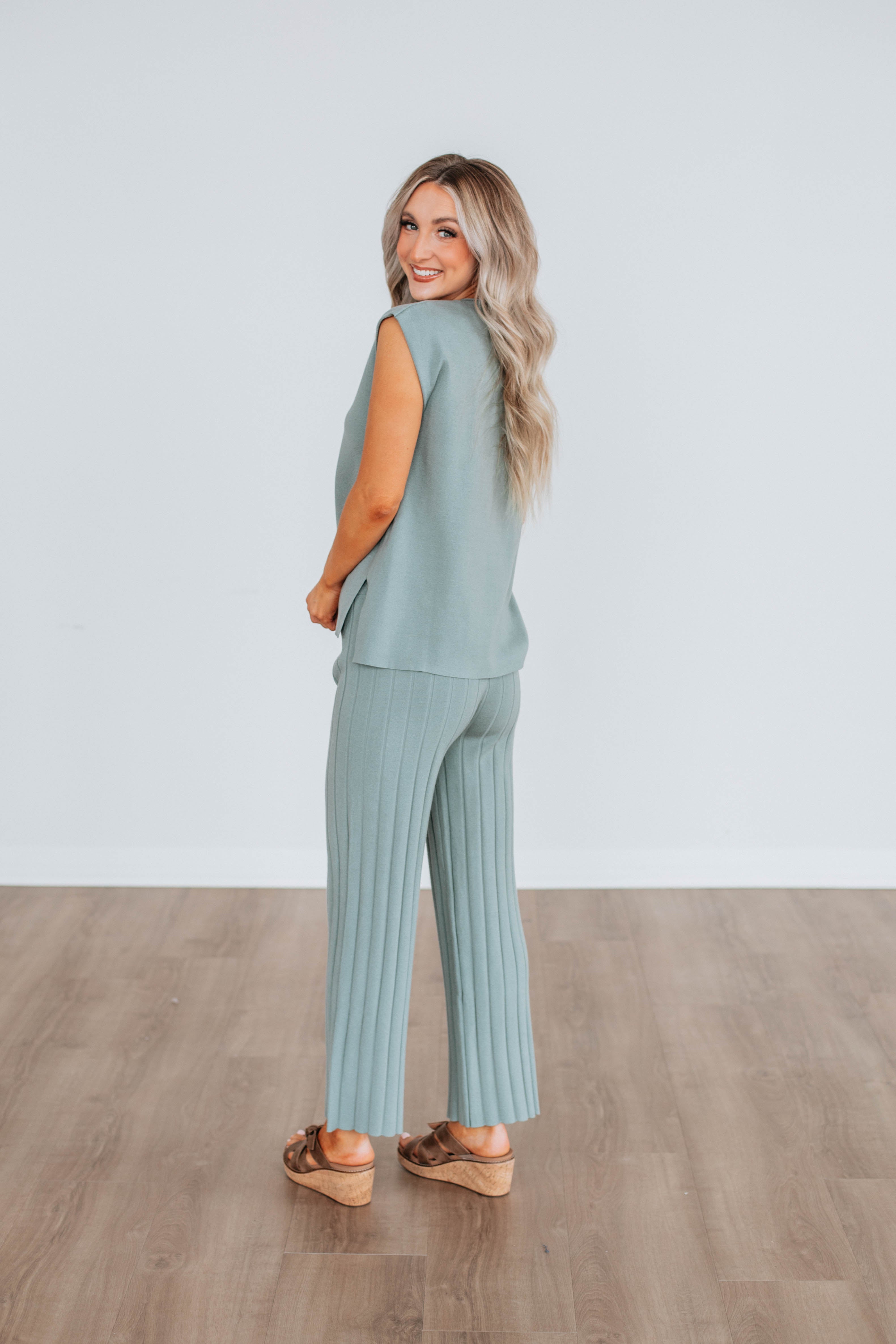Louella Two Piece Sweater Set for Women - Soft Knit Cardigan & Top Outfit in Sage Green | Perfect for Fall Fashion, Office Wear & Casual Outings