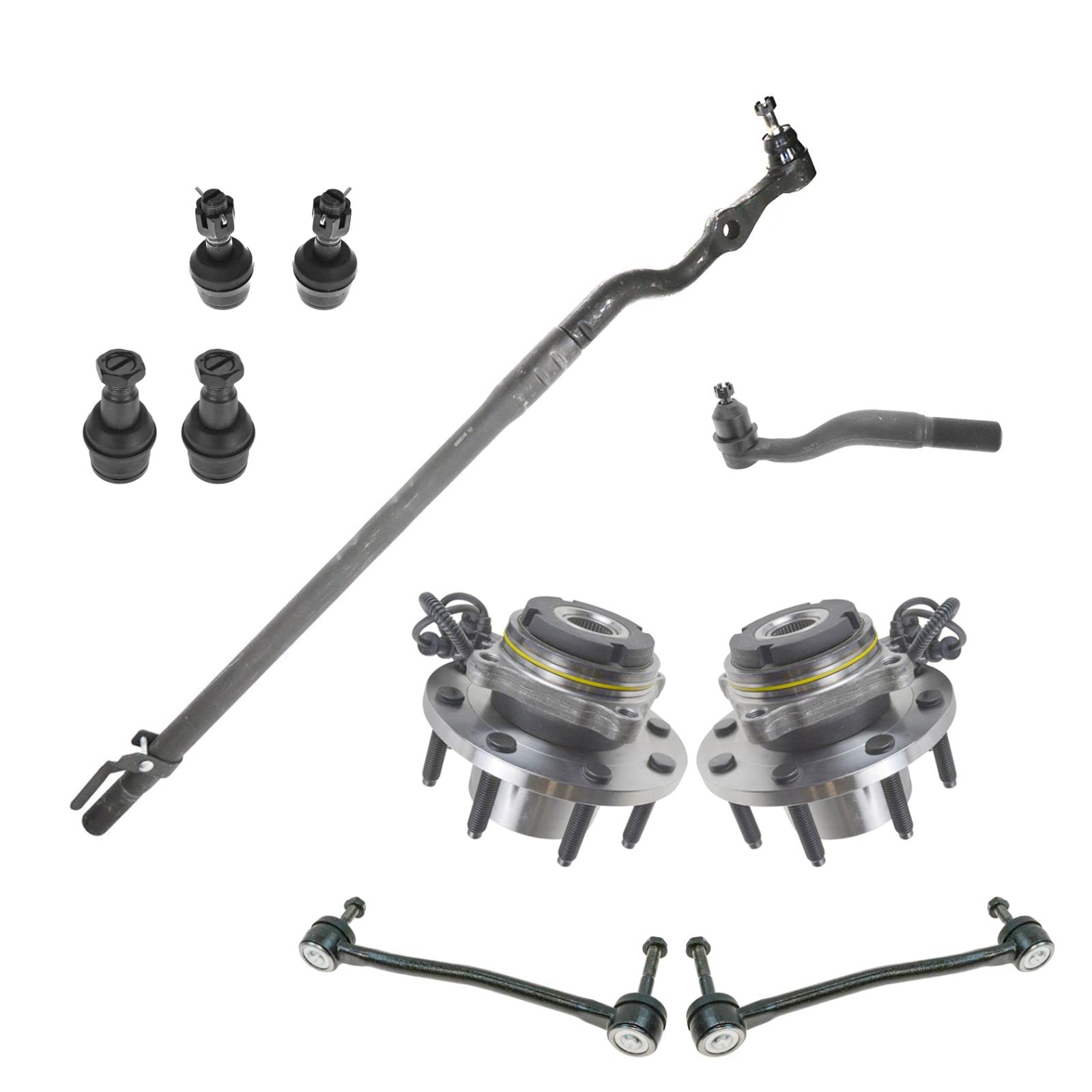 10-Piece Steering & Suspension Kit - Wheel Bearings, Tie Rods, Sway Bar End Links - Compatible with 2000-2002 Ford Excursion, 1999-2002 F-250/F-350 Super Duty - Perfect for Off-Roading, Towing & Heavy-Duty Performance