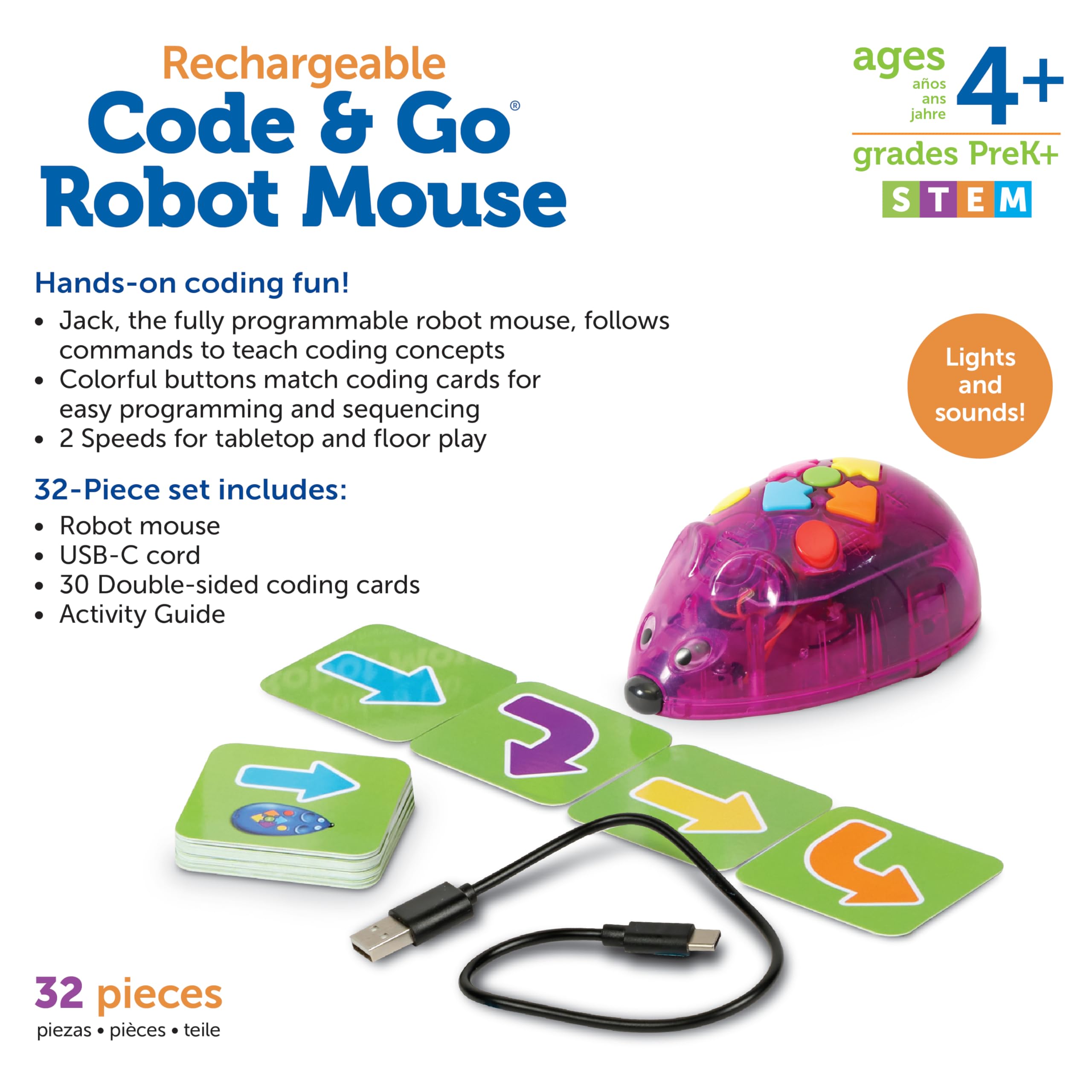 Learning Resources Rechargeable Code & Go Robot Mouse - STEM Coding Toy for Kids Ages 4+, Educational Programmable Robot for Boys & Girls - Perfect for Classroom STEM Activities & Home Learning Play