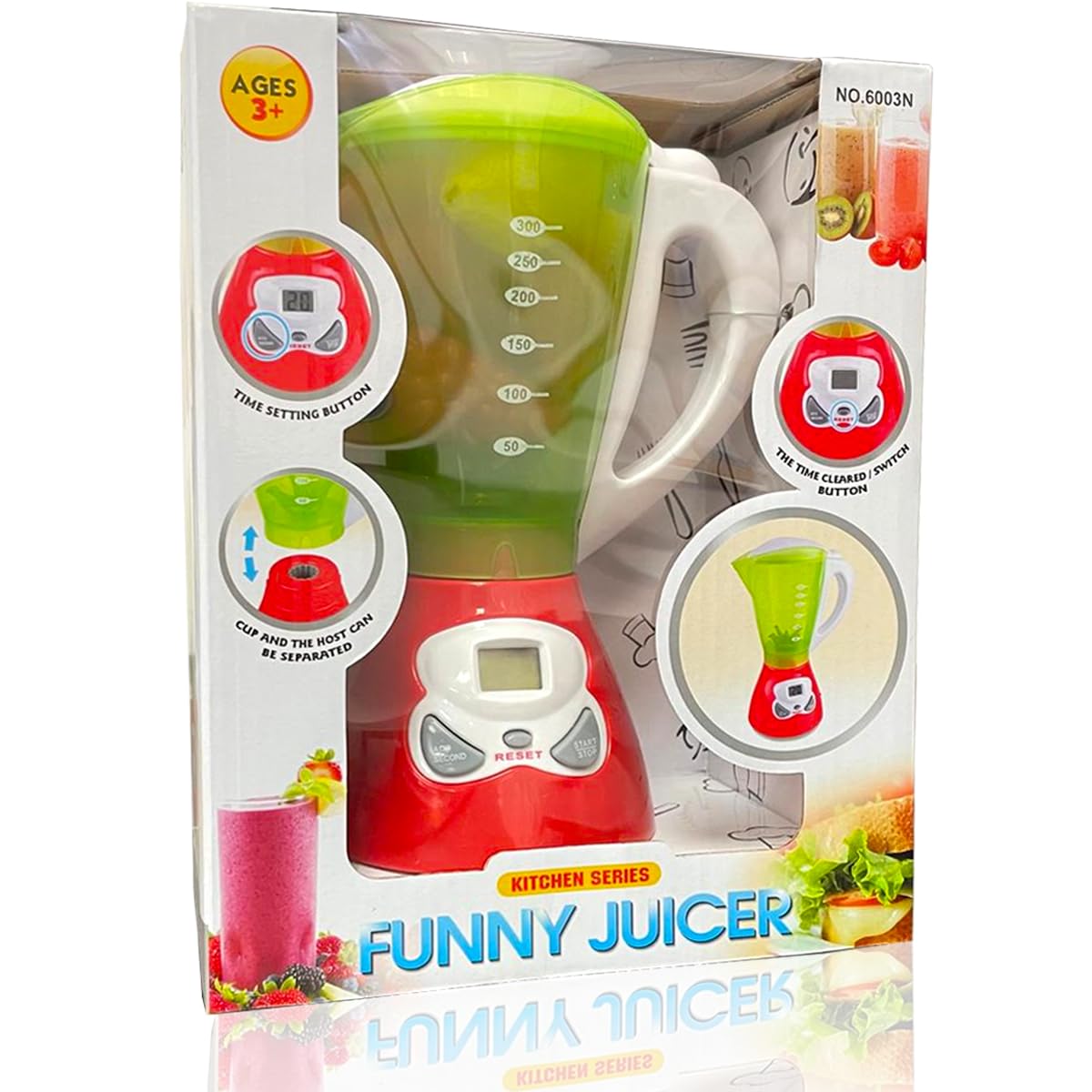 Electric Toy Smoothie Maker & Juicer Set for Kids - Pretend Play Kitchen Blender with Plastic Play Food, Lights & Sounds - Perfect for Imaginative Play & Role-Playing Games