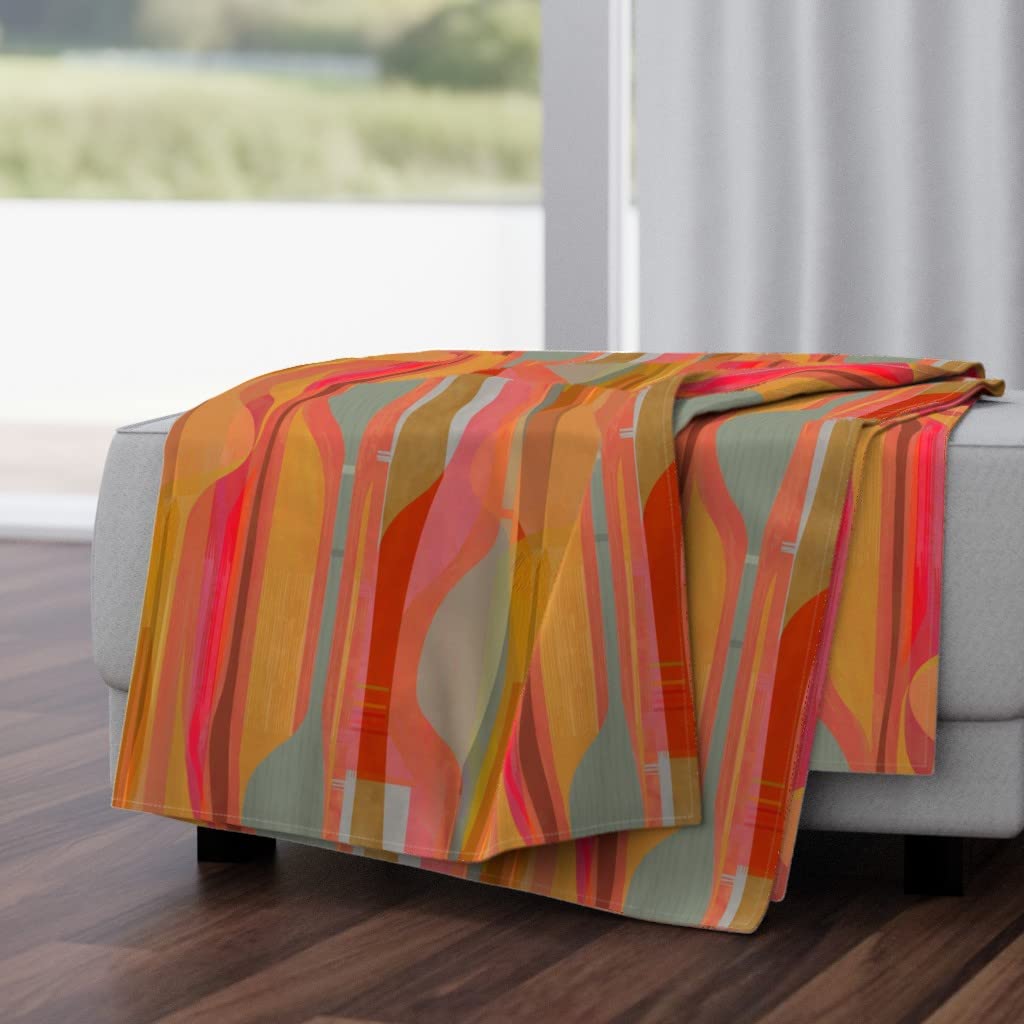 Soft Plush Minky Throw Blanket 50x70 Inches - Gold Orange Midcentury Modern Minimalist Color Block Design in Mustard Yellow & Red | Cozy Home Decor, Sofa Accent, Bedroom Throw, Gift Idea