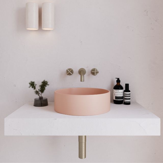 Eight Quarters 390mm Round Concrete Countertop Basin in Blush Pink - Perfect for Modern Bathroom Vanities and Powder Rooms