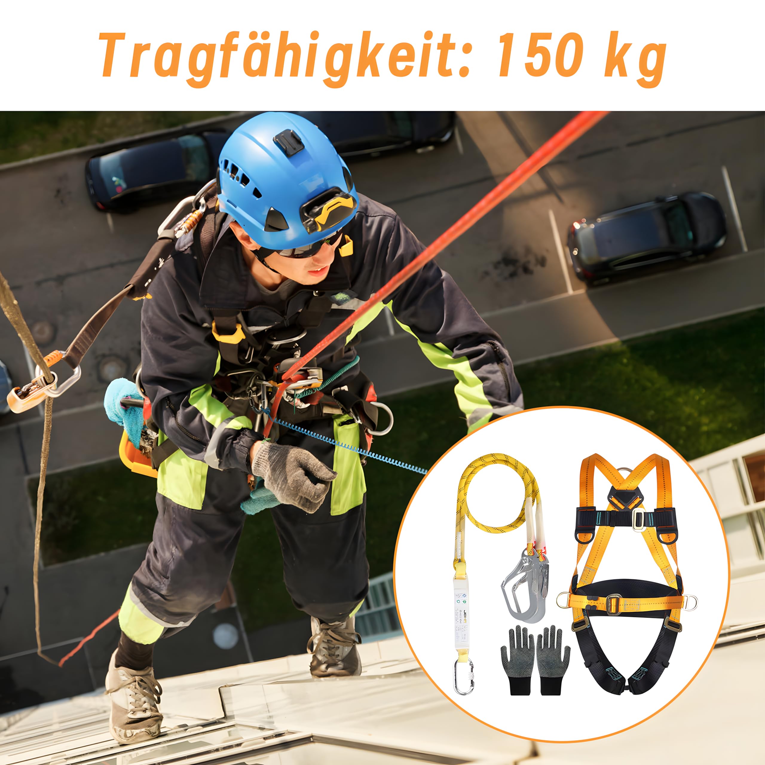 5-Point Fall Protection Harness with 2 Hooks - 150kg Capacity for Roofing & Construction Work