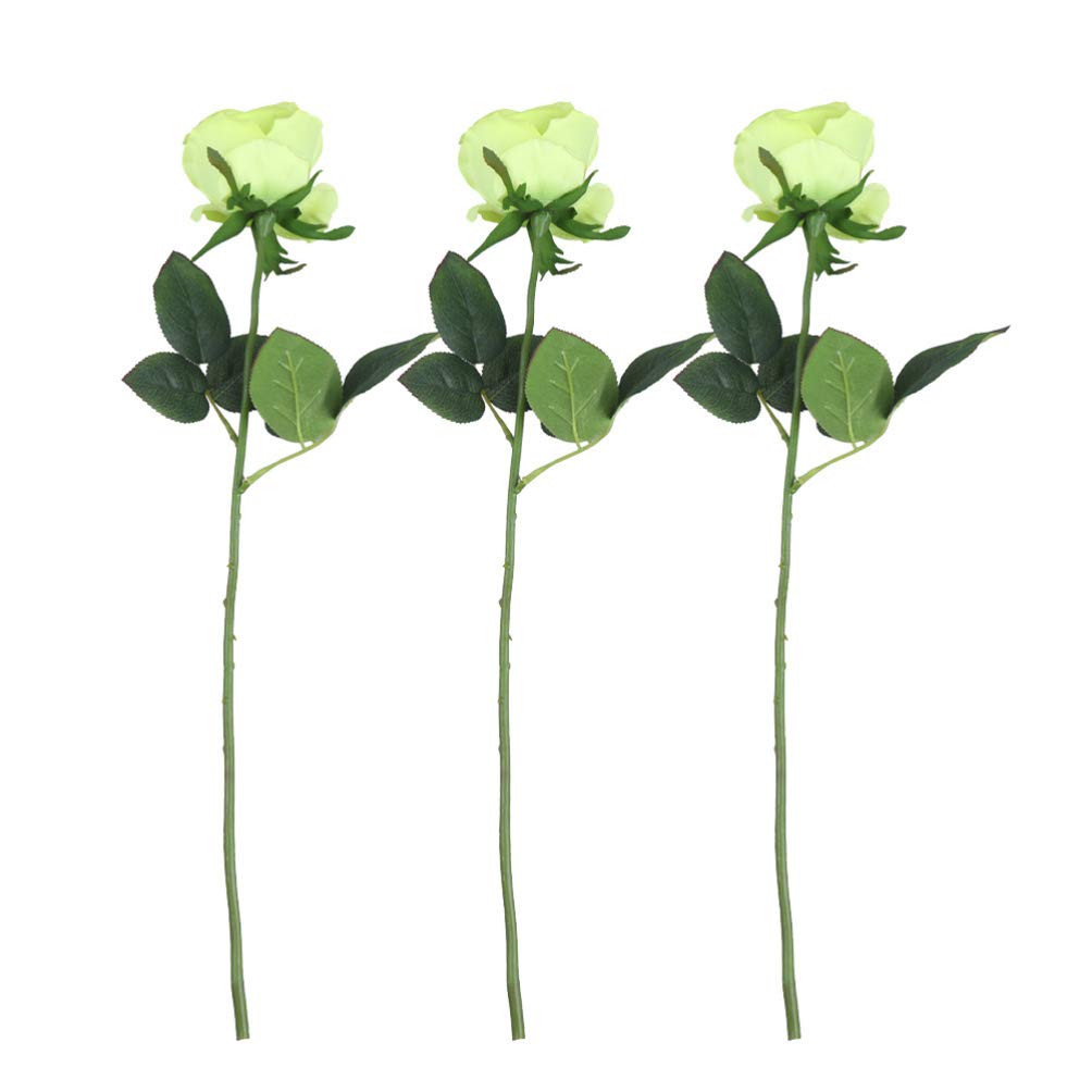 YARDWE 3pcs Artificial Silk Rose Bouquet - Realistic Fake Green Roses for Wedding, Bridal Bouquet, Photography Props, Party Decor - Perfect for Home, Office & Event Centerpieces