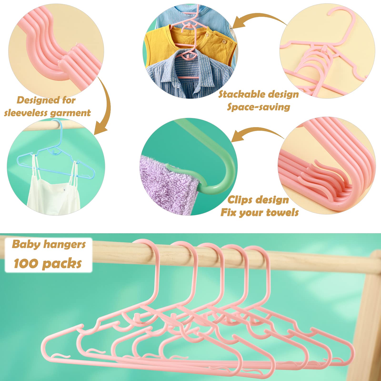 60 Pack Baby Clothes Hangers with Clips - Space Saving Plastic Nursery Hangers for Newborn, Infant & Toddler - Stackable Closet Organizer for Kids Wardrobe (Perfect for Nursery, Daycare & Travel)