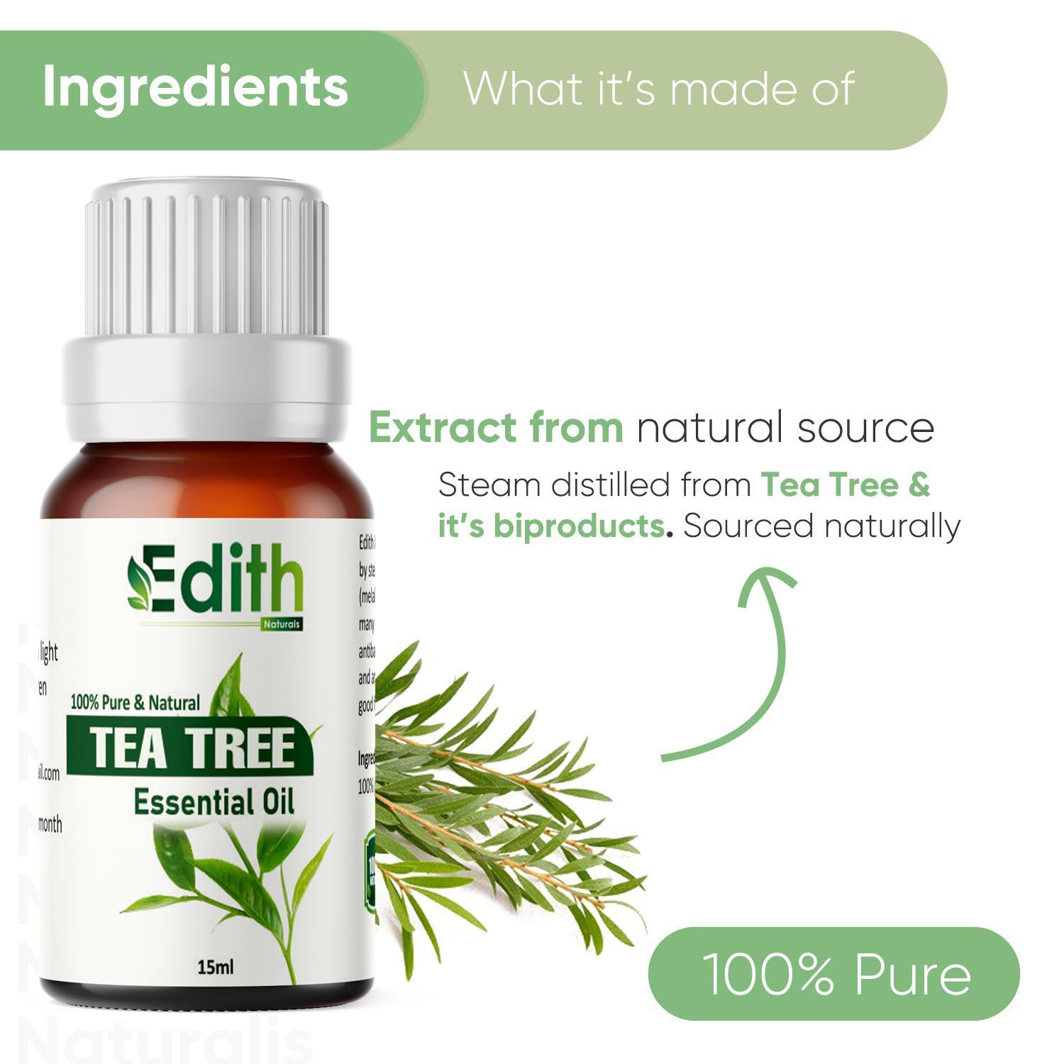 100% Pure Tea Tree Essential Oil for Skin, Hair & Face - Natural Acne Treatment & Dandruff Solution - Perfect for Aromatherapy, DIY Beauty & Scalp Care