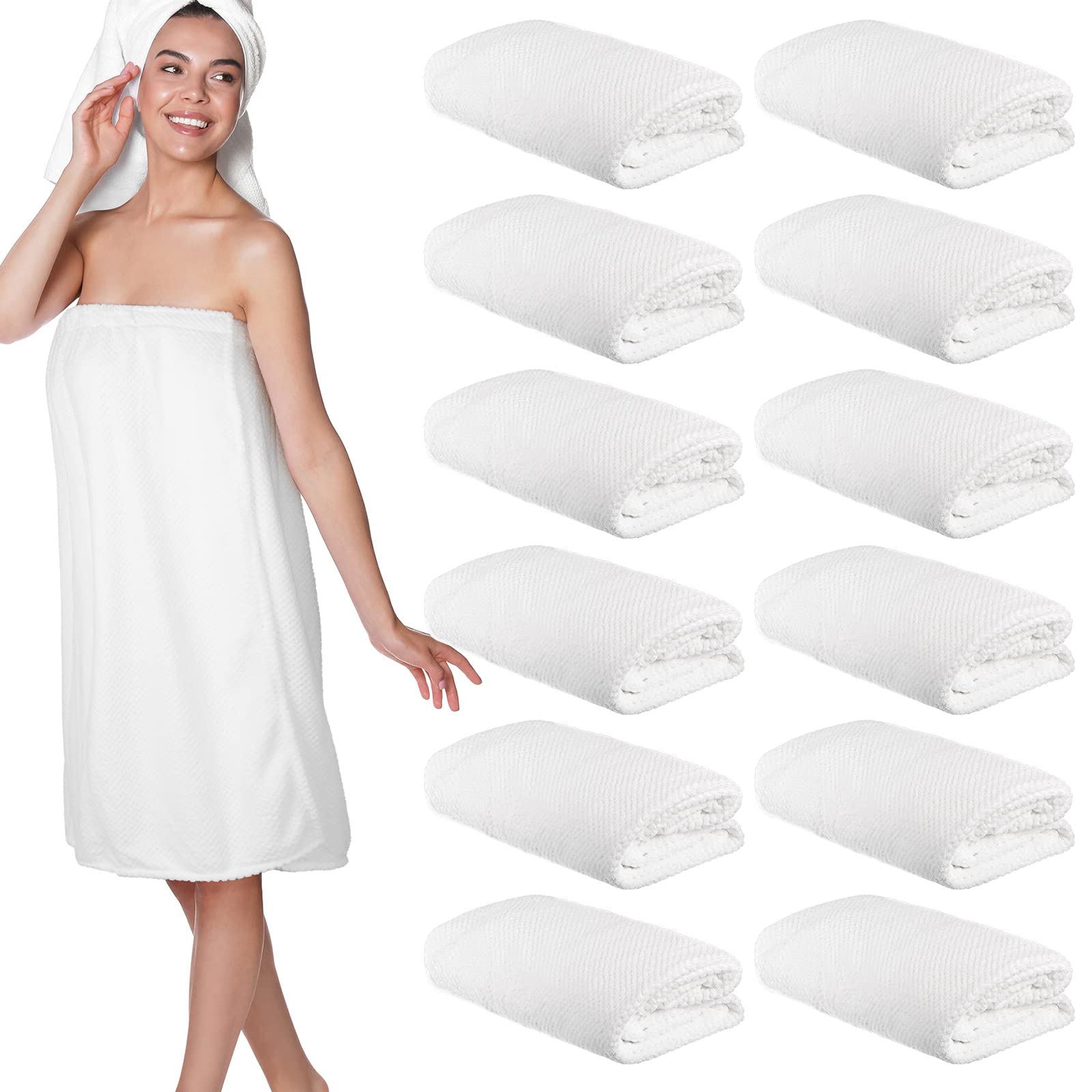 Tigeen 12 Pcs Women's Waffle Spa Robe with Pocket - Adjustable Closure Lightweight Bathrobe for Shower, Spa, Pool & Lounge - Soft Terry Towel Wrap for Women's Relaxation at Home or Vacation