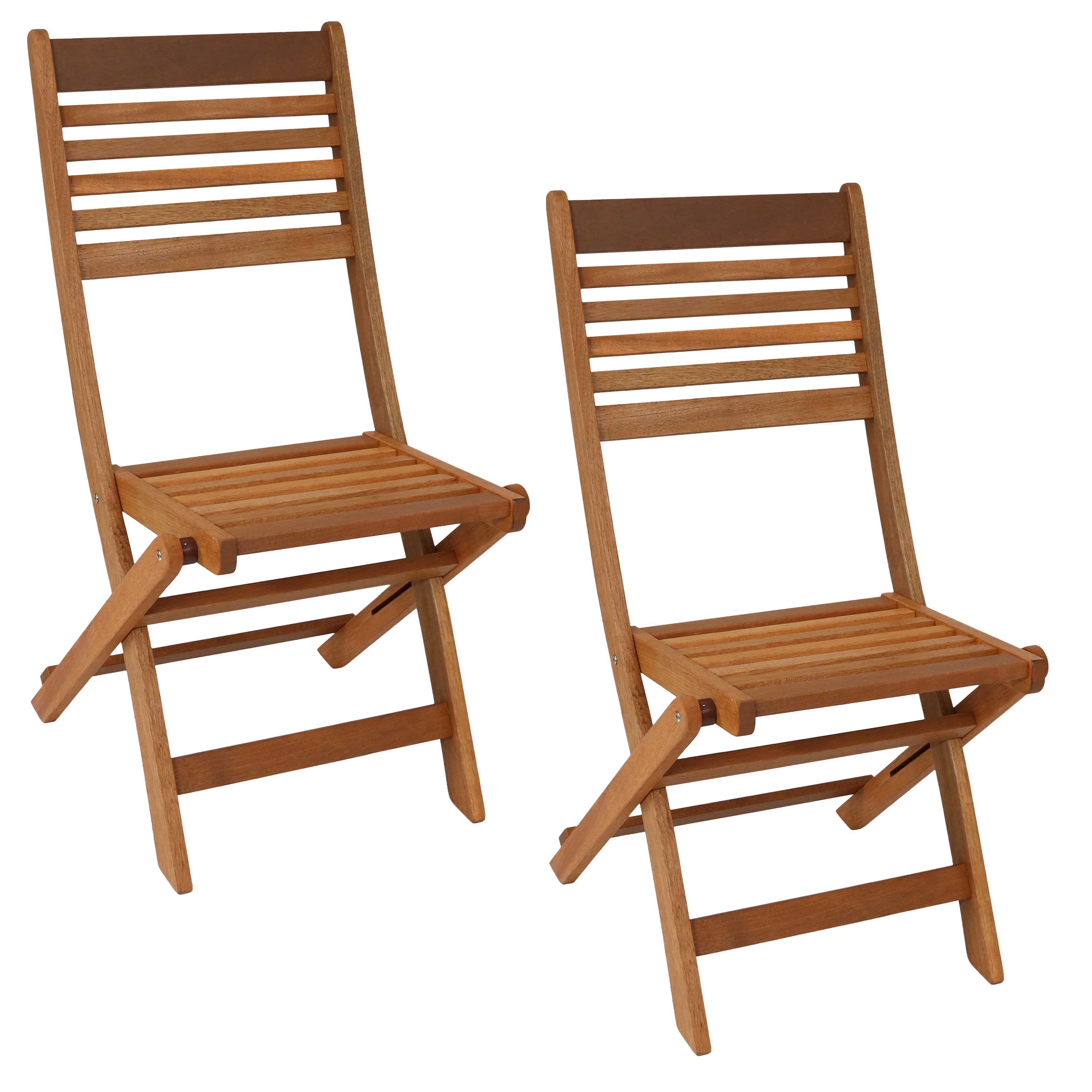 Sunnydaze Meranti Wood Outdoor Folding Patio Chairs Set of 2 - Durable & Comfortable Garden Furniture for Poolside, Backyard, Deck, and Patio Relaxation