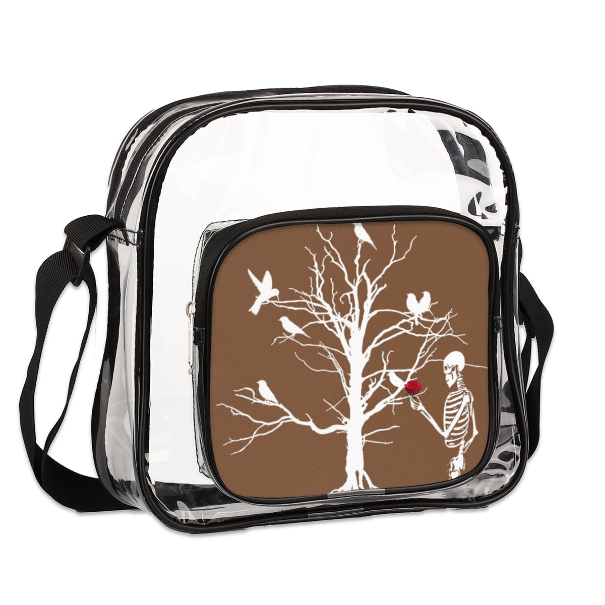 QsirBC Clear Crossbody Bag - Skull Day of The Dead Pattern PVC Purse, Transparent Messenger Shoulder Bag for Concerts, Sports Events, Work & Travel (Stadium Approved, 9.84 x 3.9 Inches) - Perfect for Music Festivals, Theme Parties and Halloween Costume Accessories