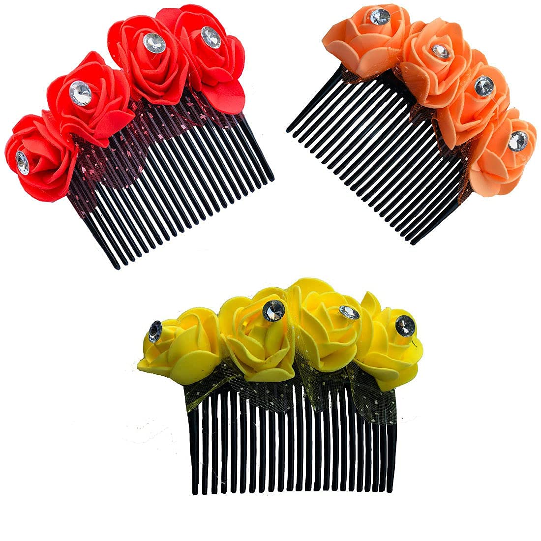 Elegant Floral Hair Clip Comb for Women & Girls - Bridal Wedding Hair Accessories Set (Multicolor Pack of 3) | Perfect for Weddings, Prom, Parties & Special Occasions