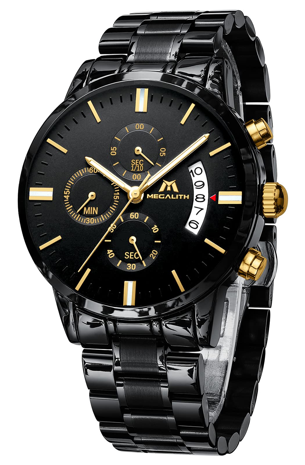 MEGALITH Men's Chronograph Watch 45mm Stainless Steel Waterproof Quartz Dress Watch with Luminous Hands & Date Display - Perfect for Business, Formal Events & Gifts for Him