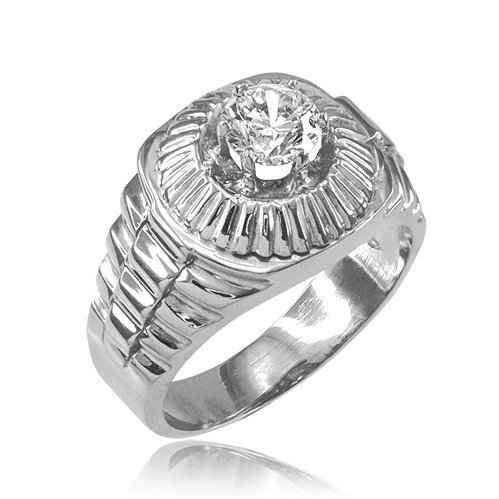925 Sterling Silver Men's Solitaire CZ Ring - Elegant Watch Band Jewelry for Everyday Wear & Special Occasions
