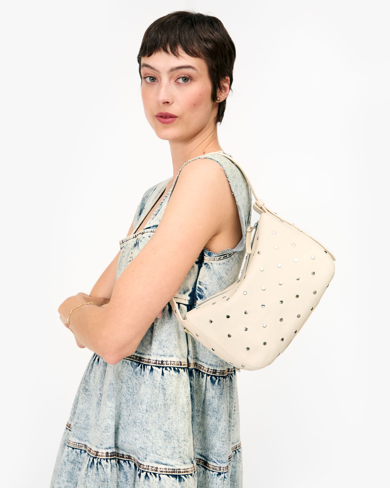 Fleurine Smooth Leather Handbag with Studs - Stylish Women's Crossbody Bag for Work, Travel & Evening Out
