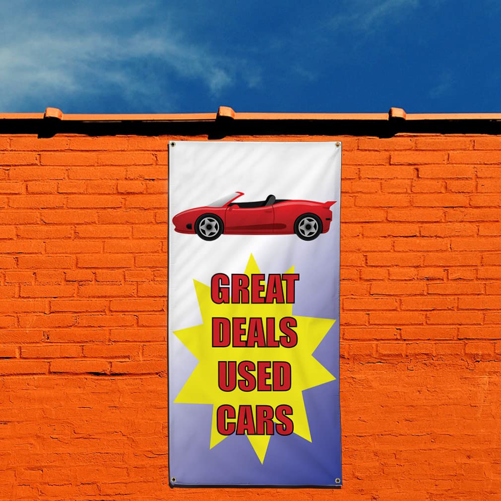 Used Car Deal Vertical Vinyl Banner - Weatherproof Outdoor Yard Sign (96x48 Inches) with 8 Grommets - Multiple Sizes Available for Automotive & Industrial Use - Perfect for Car Dealerships, Parking Lots & Outdoor Advertising