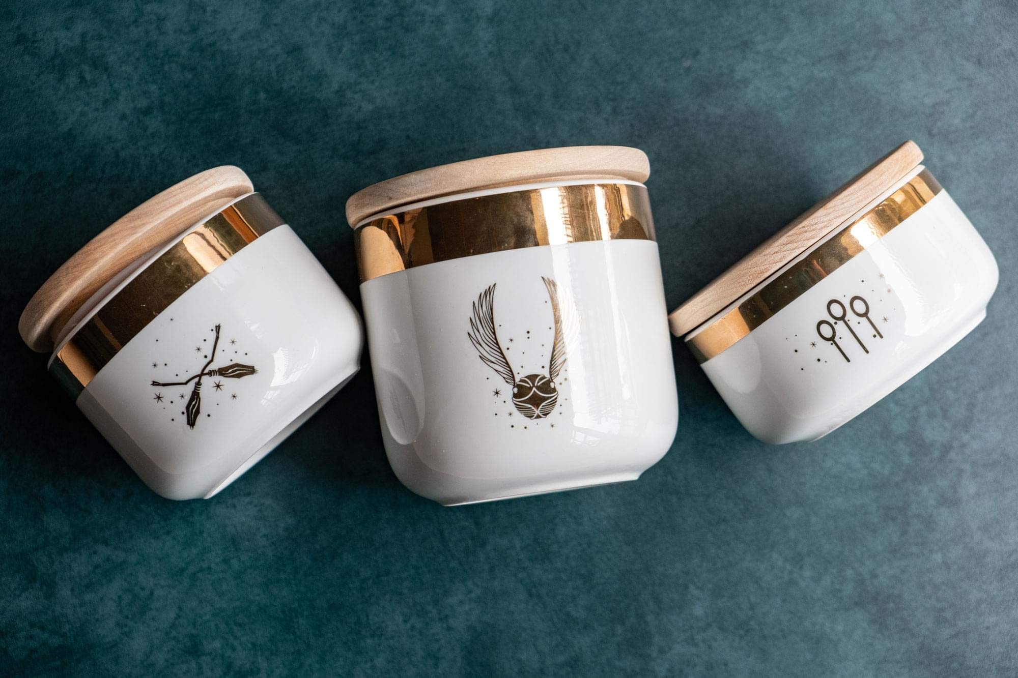 Harry Potter Quidditch Ceramic Storage Jars 3-Pack - Airtight Food Containers for Cookies, Candy, Spice, Flour & Sugar - Kitchen Canisters Set with Lids - Perfect for Harry Potter Fans, Baking & Pantry Organization