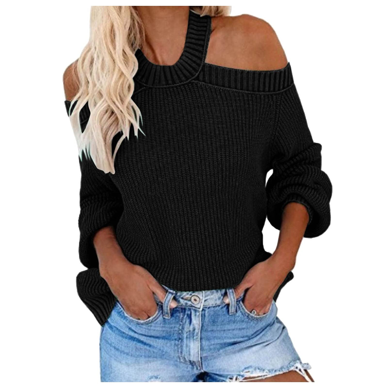 USYFAKGH Women's Oversized Off Shoulder Pullover Sweater - Long Sleeve Loose Fit Waffle Knit Top for Casual Wear, Fall Outfits & Cozy Loungewear