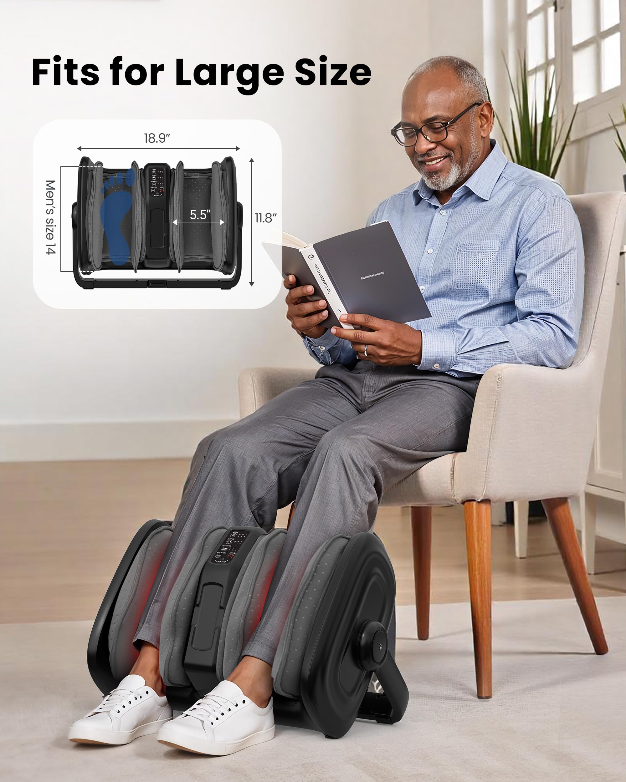 COMFIER Shiatsu Foot Massager with Heat - FSA HSA Eligible Calf & Foot Massager for Plantar Fasciitis Relief - Kneading, Vibration & Compression Therapy with Remote Control - Fits Up to Size 14 - Perfect Gift for Men & Women - Ideal for Home Relaxation, Office Stress Relief & Post-Workout Recovery