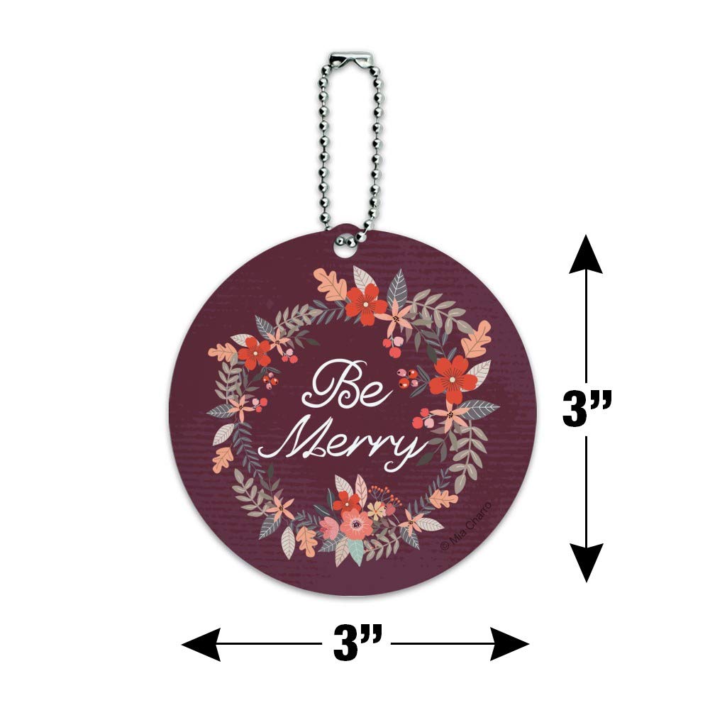 Festive Christmas Wreath Luggage Tag - Round Suitcase ID Card for Carry-On Bags | Perfect for Holiday Travel & Gift Giving