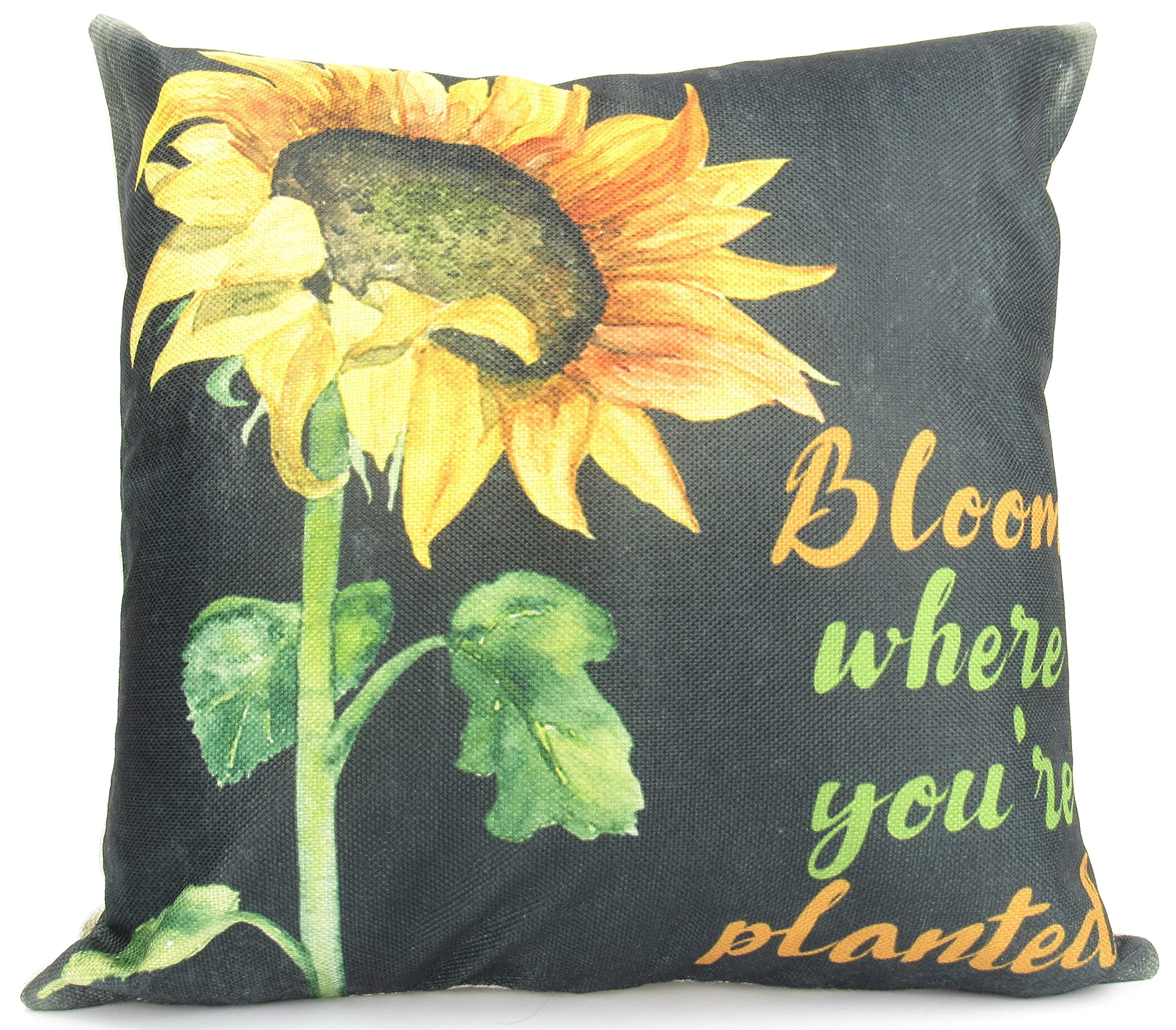 Bloom Where You're Planted Sunflower Pillow Cover - Motivational Quote Home Decor Throw Pillow for Living Room, Bedroom & Office Decor
