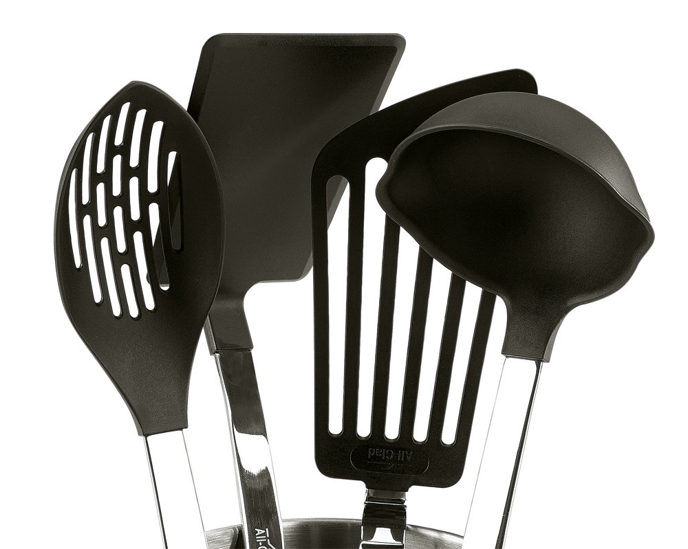All-Clad 4-Piece Stainless Steel Kitchen Tool Set with Nylon Heads & Caddy - Essential Cooking Utensils for Baking, Grilling & Food Prep - Silver Kitchen Gadgets & Hacks