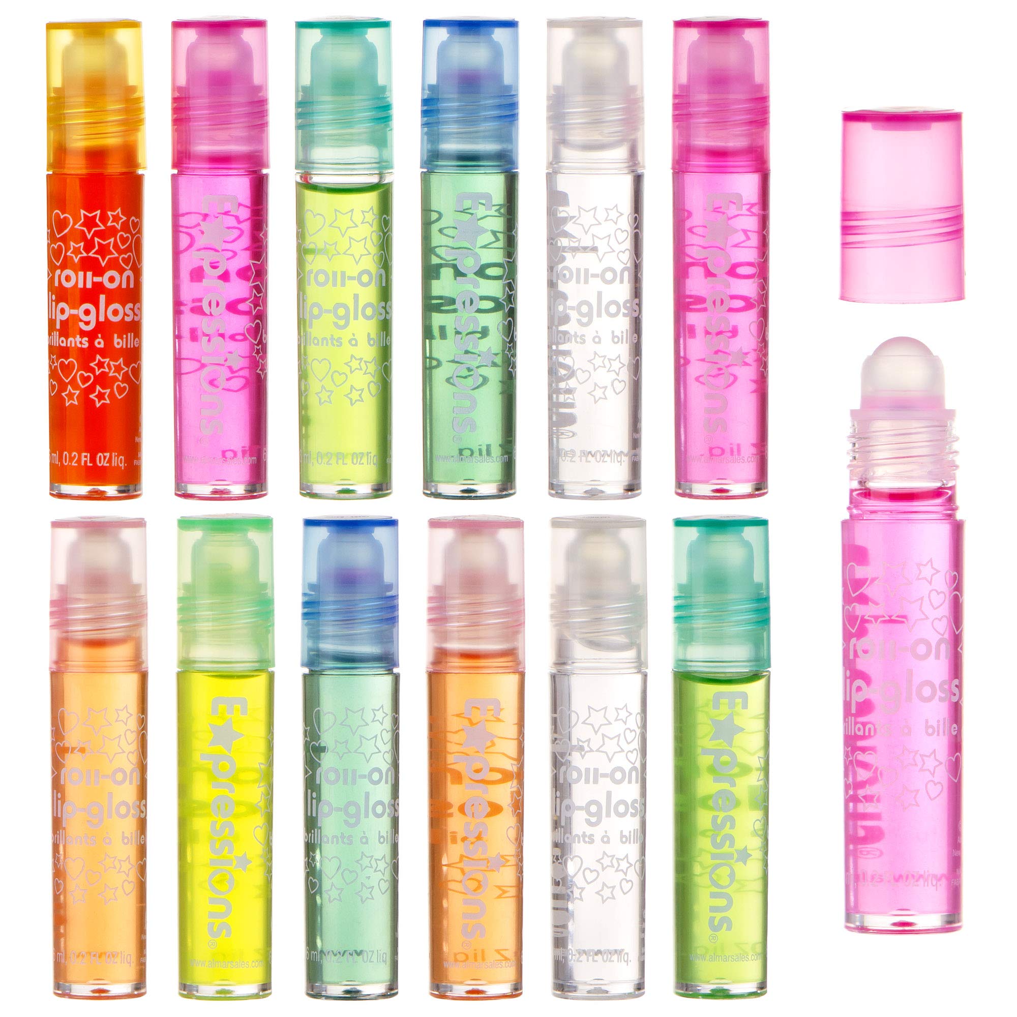 12-Piece Roll-On Lip Gloss Set with Carrying Case - Non-Toxic Fruity Flavored Lip Gloss for Kids & Teens | Perfect Birthday Party Gift, Best Friend Present & Makeup Starter Kit for Girls (Glossy, Kid-Friendly)