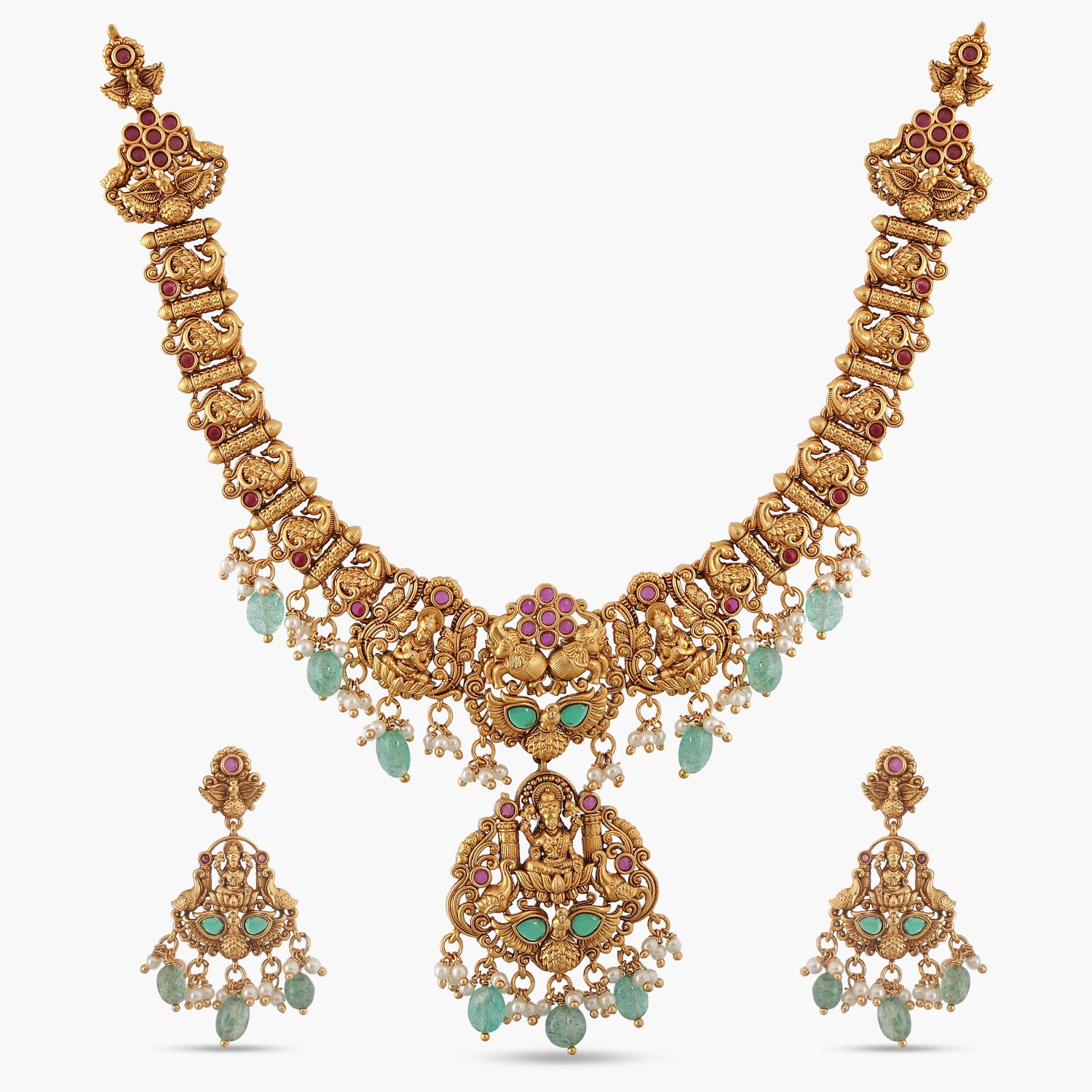 Exquisite Meenakshi Antique Necklace Set - Handcrafted Indian Jewelry for Women - Traditional Bridal & Wedding Necklace - Perfect for Ethnic Parties, Festivals & Special Occasions