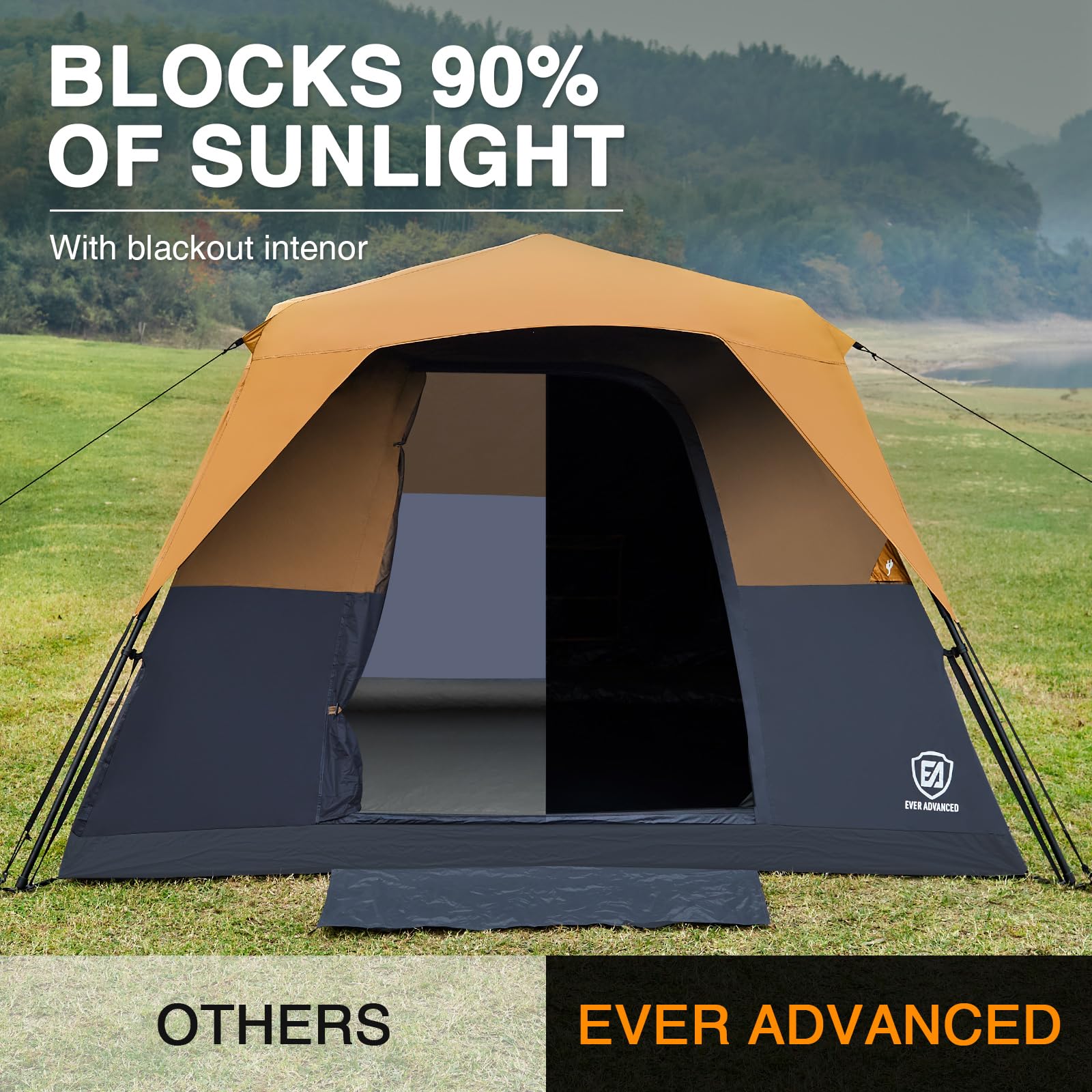 EVER ADVANCED 6-Person Instant Cabin Tent - Family Camping Tent with Rainfly, 60-Second Setup, Water-Resistant & Blackout Technology - Perfect for Backpacking, Hiking, and Outdoor Adventures