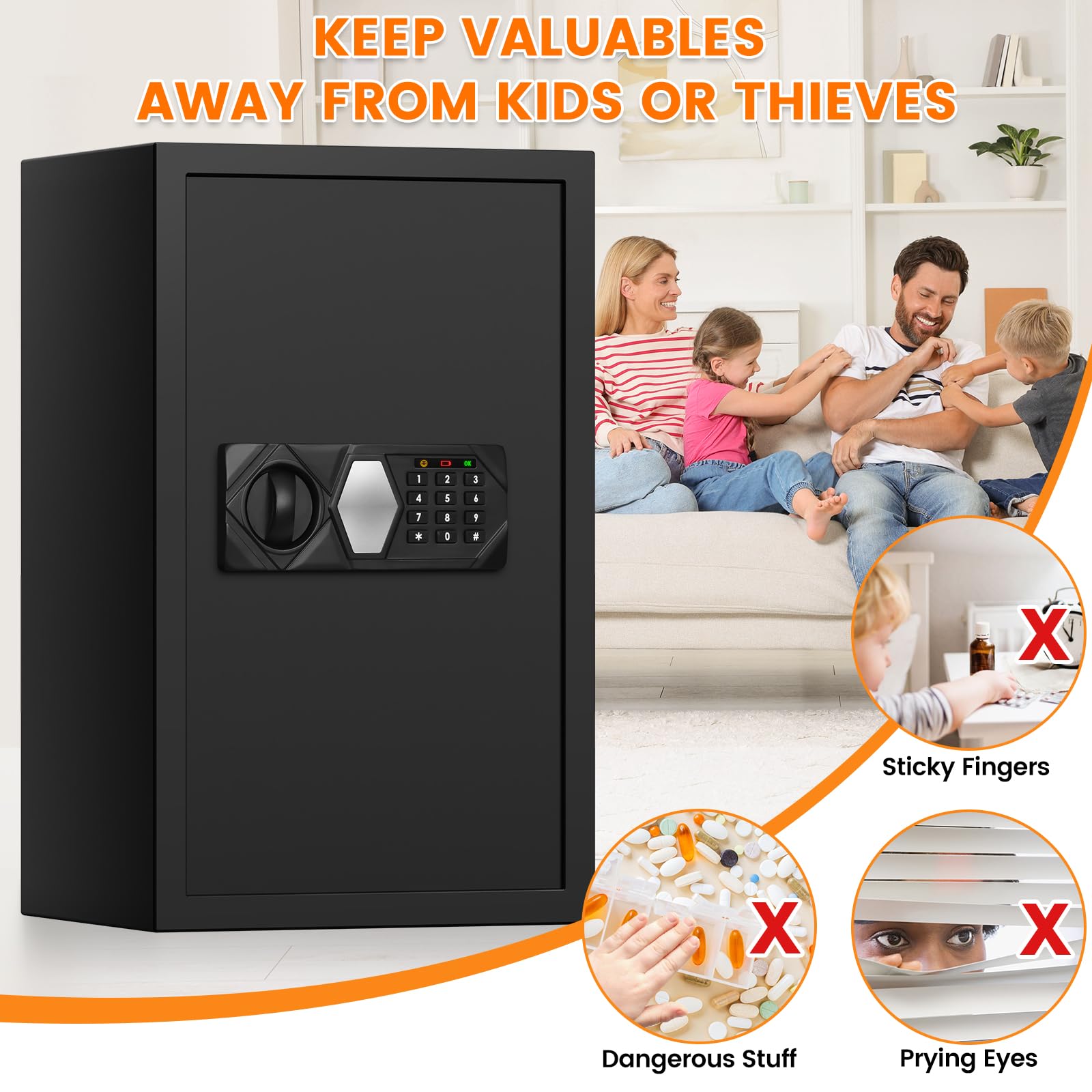 3.2 Cubic Foot Large Fireproof Safe Box for Home & Office - Digital Security Safe with Backup Keys, Alarm System, Water & Fire Resistant - Anti-Theft Protection for Documents, Cash, Jewelry (Perfect for Home Security & Business Use)