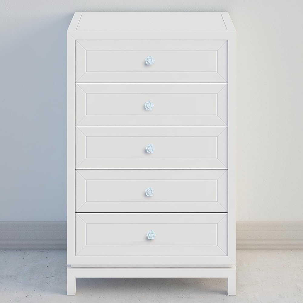 Ceramic Flower Drawer Knobs and Pulls - Pack of 6 White Cabinet Handles for DIY Furniture, Dresser, Cupboard & Bin Door - Perfect for Home Decor, Kitchen Cabinets & Bathroom Vanities