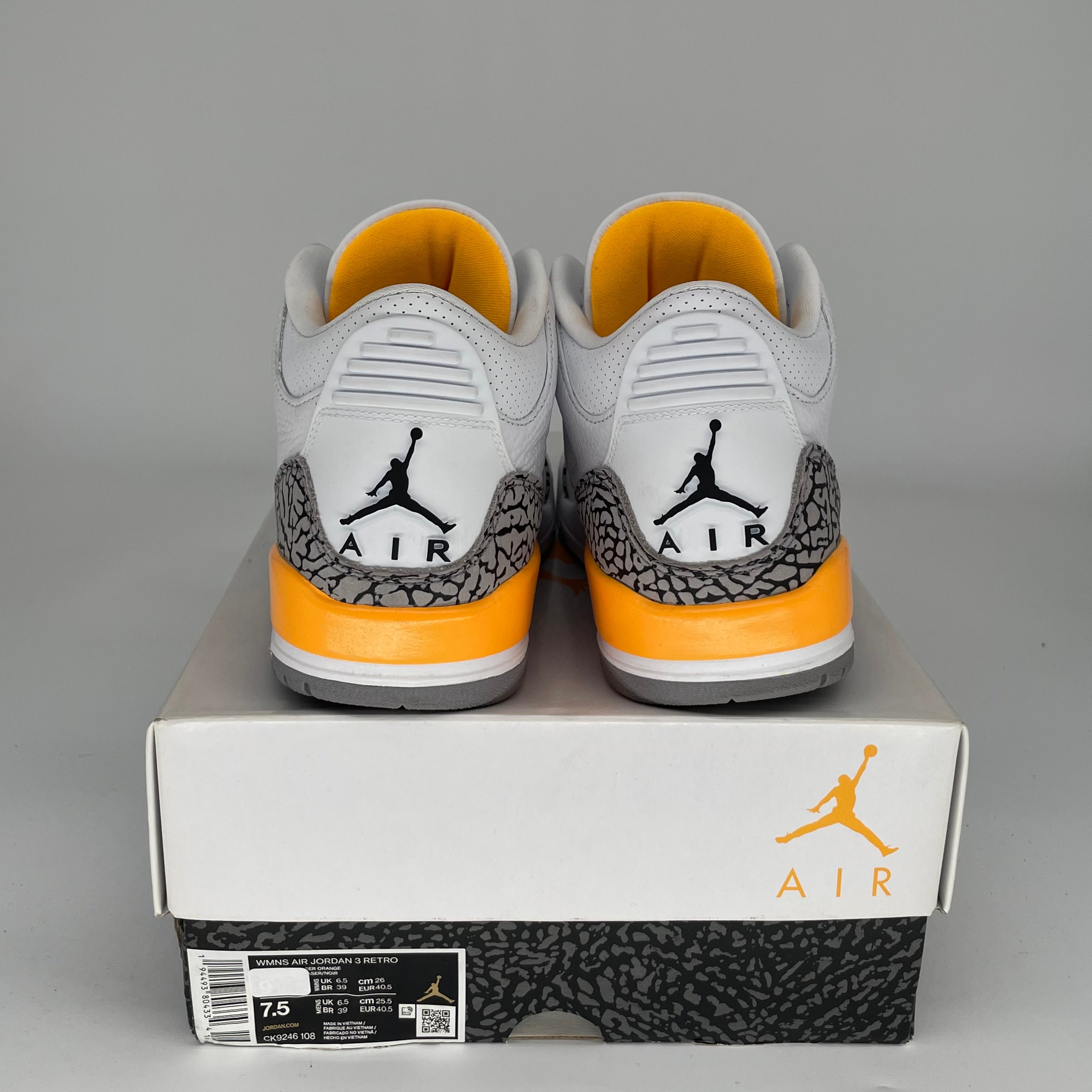 AIR JORDAN 3 LASER ORANGE Women's Sneakers - Size 7.5/9W (CK9246-108) - Retro Basketball Shoes for Running, Gym & Streetwear Fashion