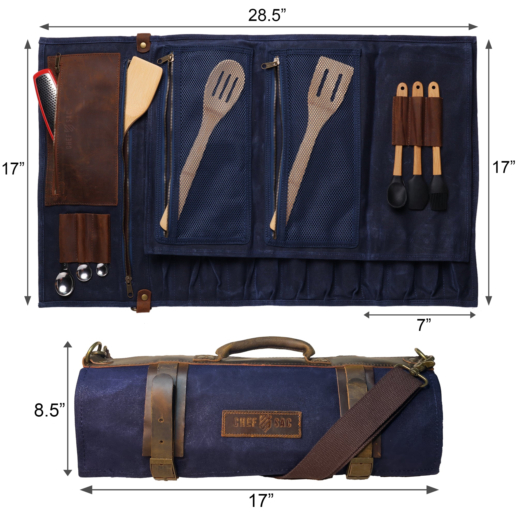Premium Waxed Canvas & Leather Chef Knife Roll Bag - Professional Knife Storage for Chefs, Culinary Students & Cooking Enthusiasts - Perfect for Kitchen, Travel & Culinary School