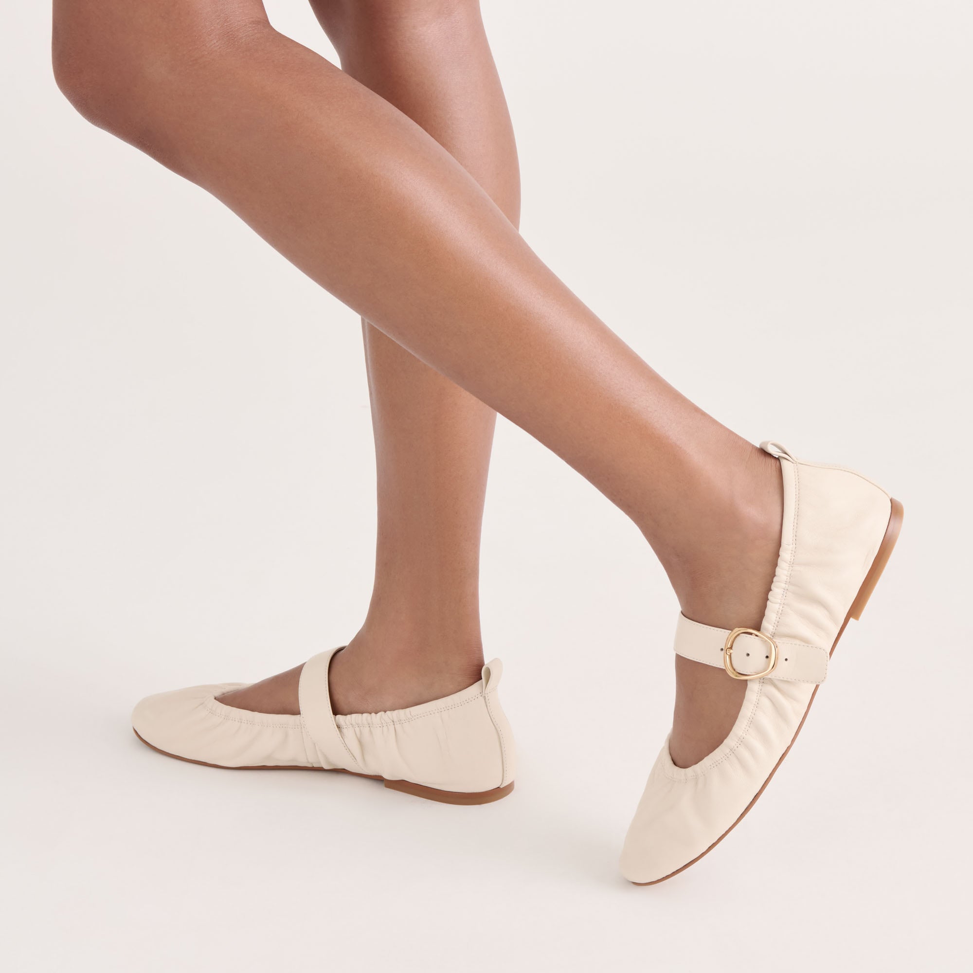 CAELY Women's Ballet Flats - Genuine Leather Comfortable Slip-On Shoes for Work, Office & Casual Wear - Bone Color