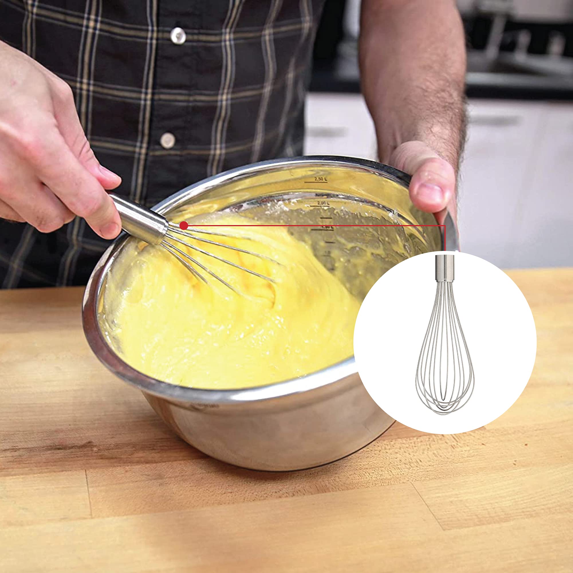 Premium Stainless Steel Kitchen Whisk - 10 Inch Silver Metal Egg Beater for Baking, Mixing Batter & Dough - Ideal for Home Bakers & Professional Chefs - Perfect for Cakes, Cookies, Pancakes & More