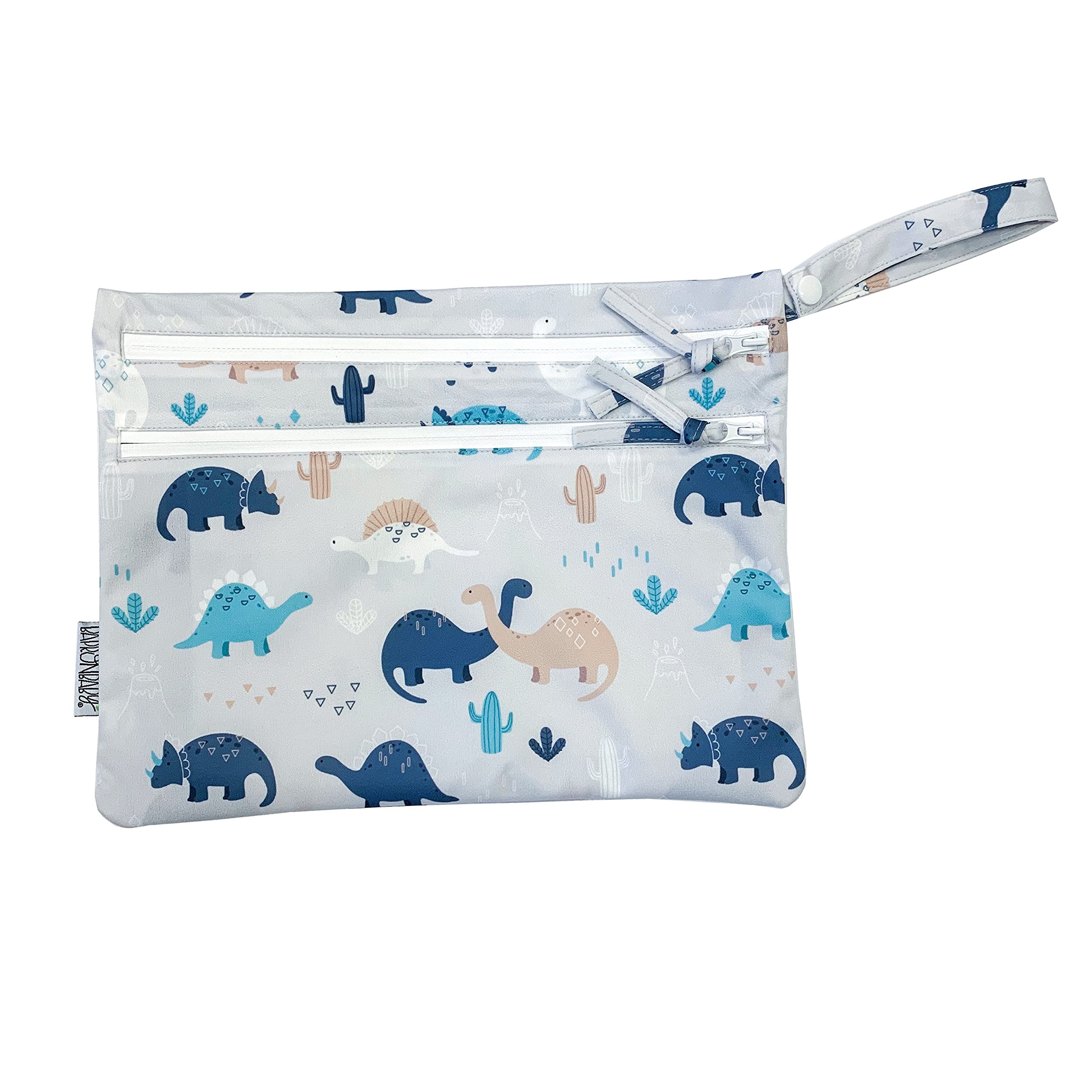 BapronBaby Desert Dinos Wet Dry Bag - Waterproof Reusable Storage Pouch with Two Zipper Pockets for Diapers, Baby Meals, Swimwear & Travel - Machine Washable 11