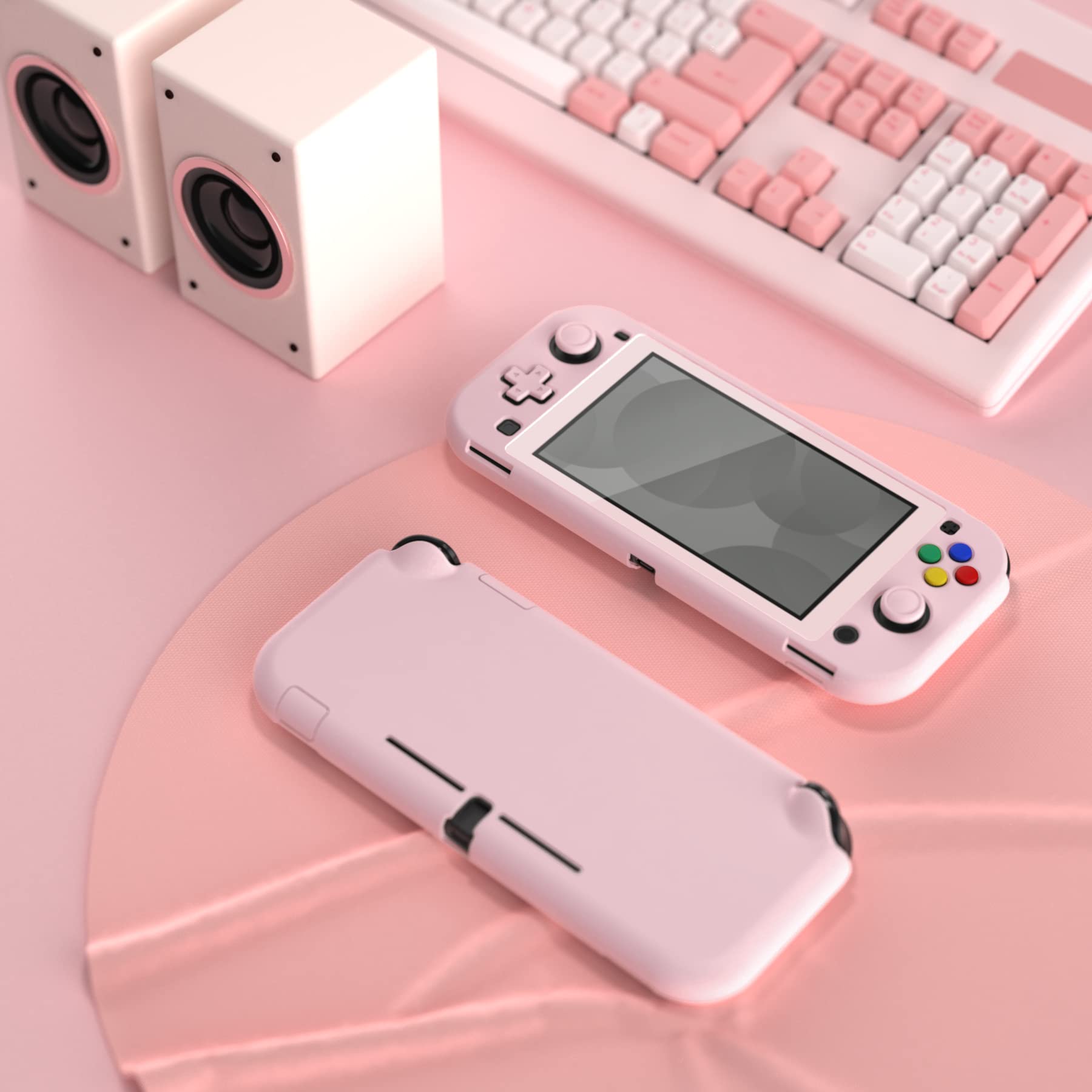 eXtremeRate PlayVital Protective Grip Case for Nintendo Switch Lite - Cherry Blossom Pink Hard Cover with Tempered Glass Screen Protector | Durable Protection for Gaming On-The-Go, Travel & Daily Use