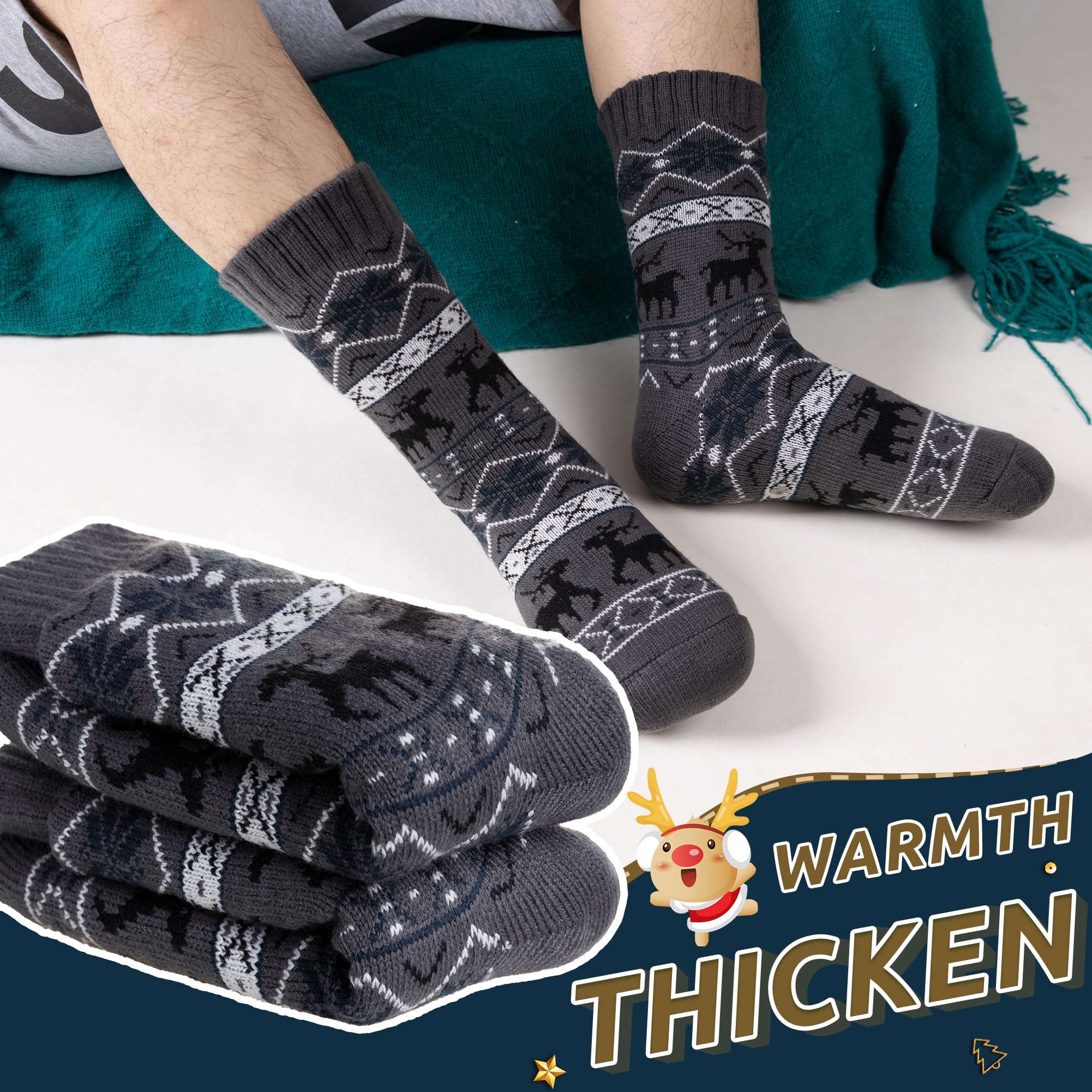 Men's Fleece Lined Thick Winter Slipper Socks - Cozy Non-Slip Fuzzy Home & Sleeping Socks for Cold Weather - Perfect for Indoor Comfort, Lounging and Relaxation at Home